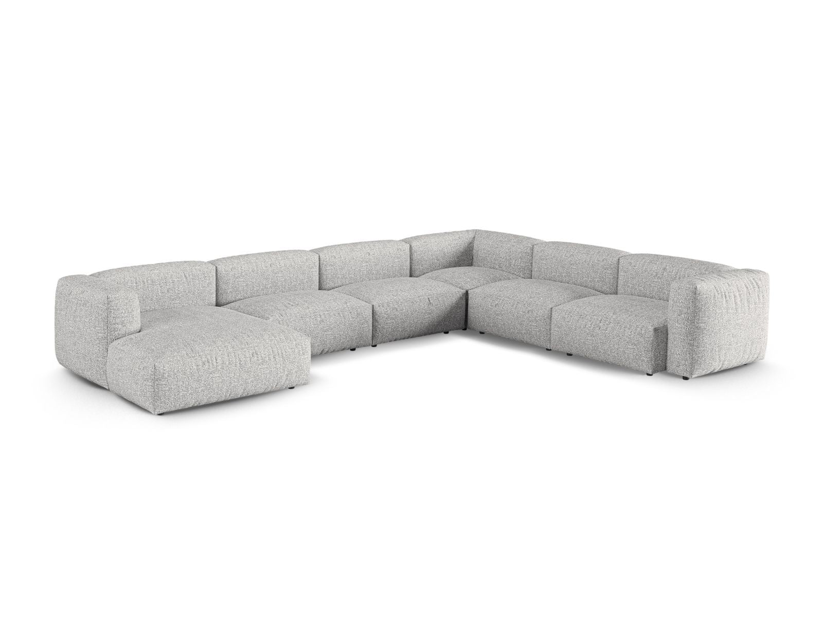 Elegantes 6-Sitzer XL Ecksofa rechts Martina in Silver-Monet, ideal für stilvolle Wohnräume und gemütliche Abende.
