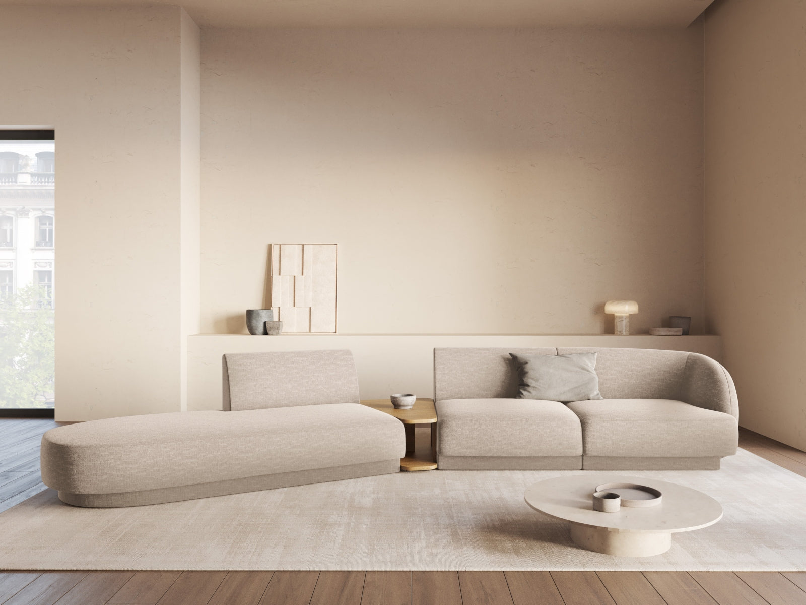 Miley Modulares Sofa links 4 Sitzer in Beige präsentiert im Onlineshop von KAQTU Design AG. L-Sofa links ist von Micadoni