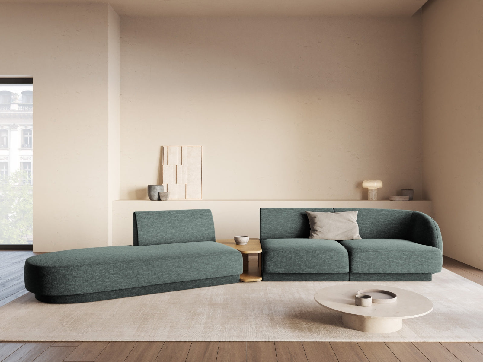 Miley Modulares Sofa links 4 Sitzer in Petrol präsentiert im Onlineshop von KAQTU Design AG. L-Sofa links ist von Micadoni