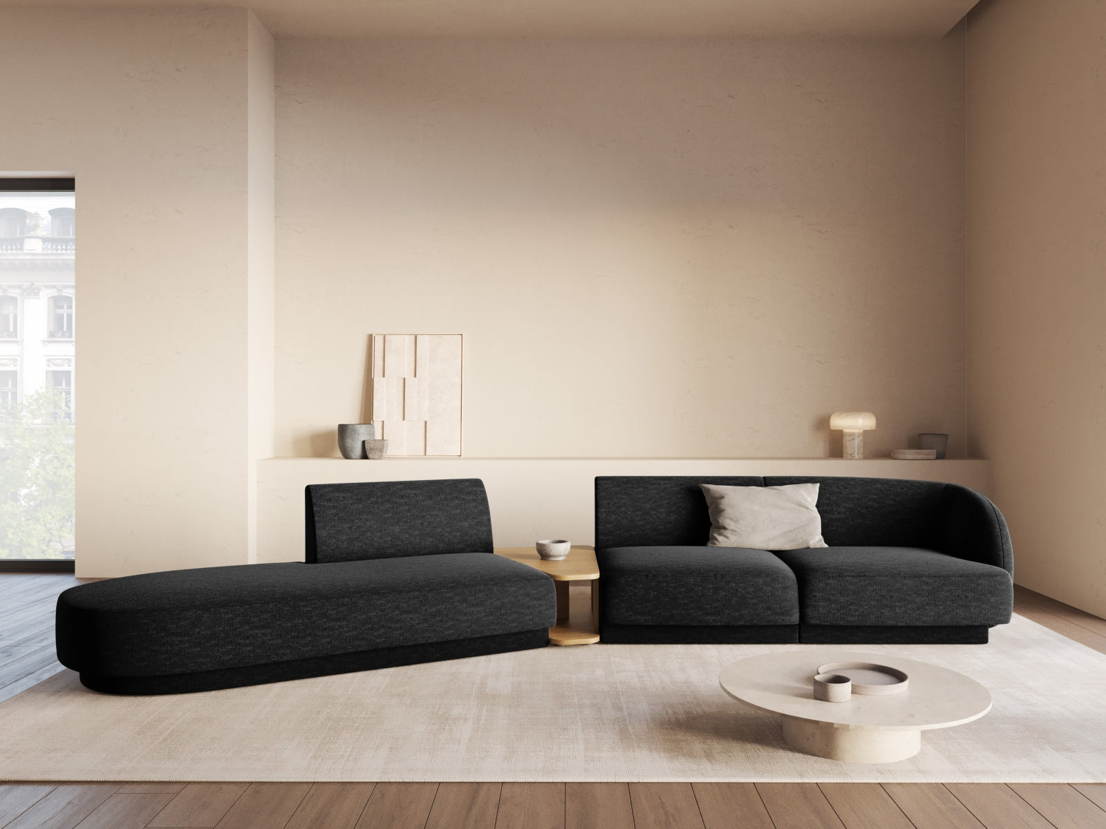 Miley Modulares Sofa links 4 Sitzer in Black präsentiert im Onlineshop von KAQTU Design AG. L-Sofa links ist von Micadoni