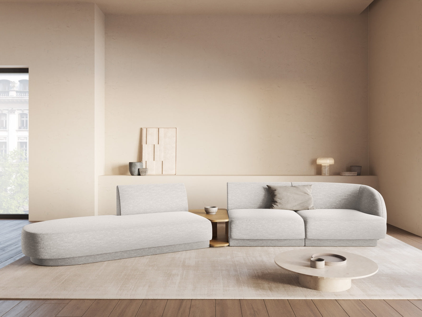 Miley Modulares Sofa links 4 Sitzer in Silver präsentiert im Onlineshop von KAQTU Design AG. L-Sofa links ist von Micadoni