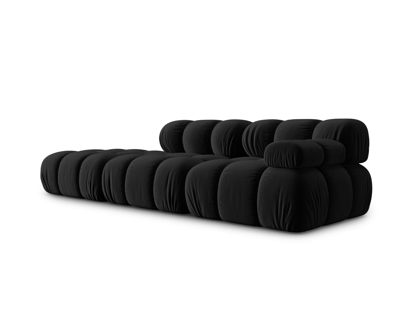 Modulares Bellis Velour Sofa in Schwarz-Bluvel, 4-Sitzer, linksseitig, perfekt für moderne Wohnkonzepte, angeboten von Micadoni.