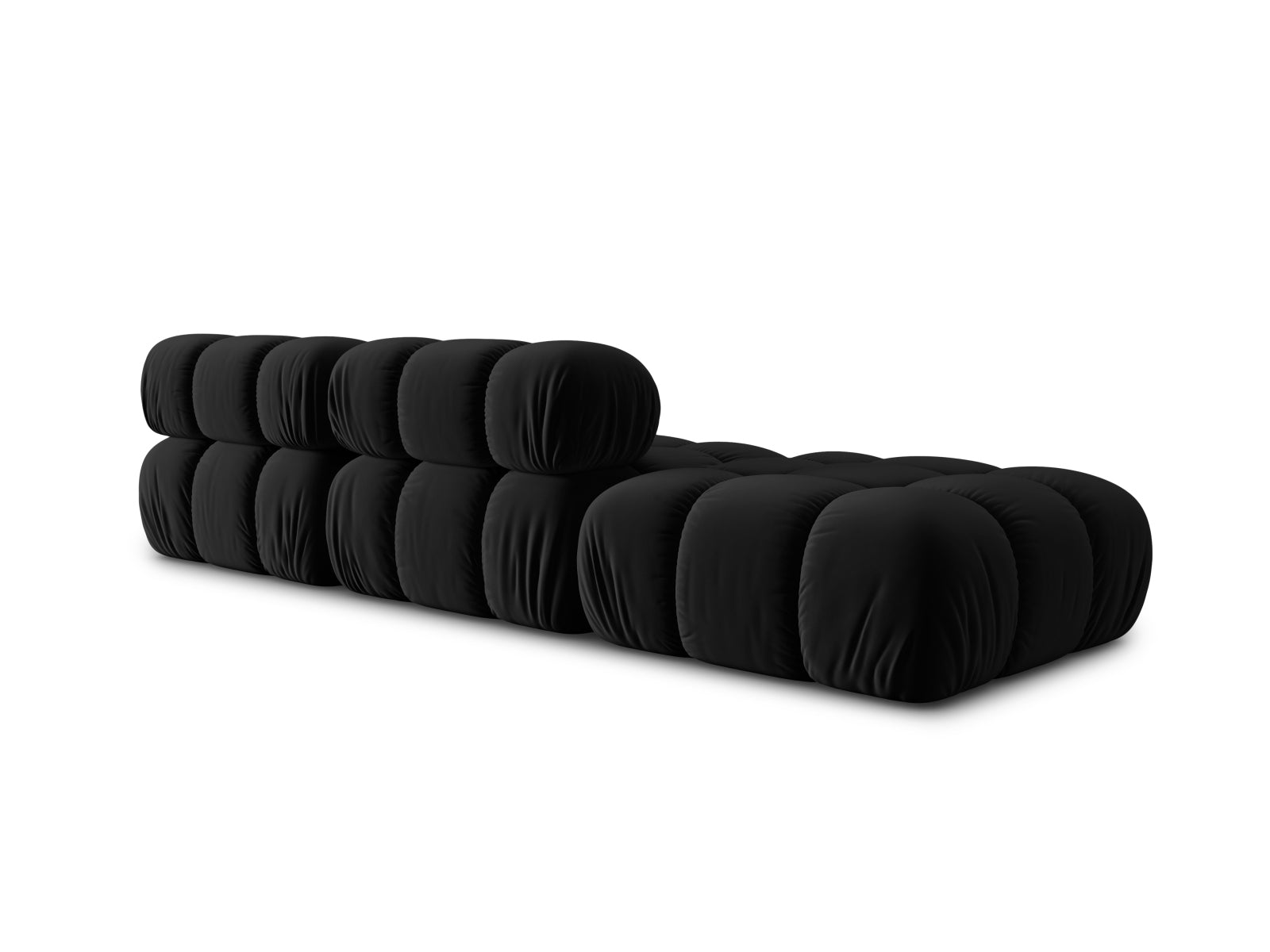 Modulares Bellis Velour Sofa in Schwarz-Bluvel, 4-Sitzer, linksseitig, perfekt für moderne Wohnkonzepte und gemütliche Abende.