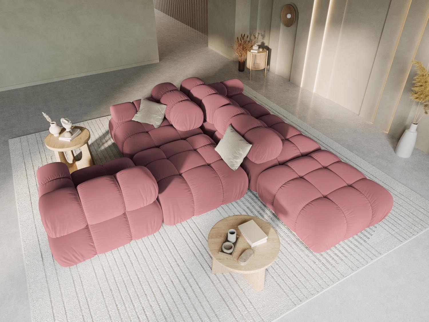 Elegantes Bellis Velour Sofa in Pink-Bluvel, 4-Sitzer, linksseitig, ideal für stilvolle Wohnräume, präsentiert von KAQTU Design AG.
