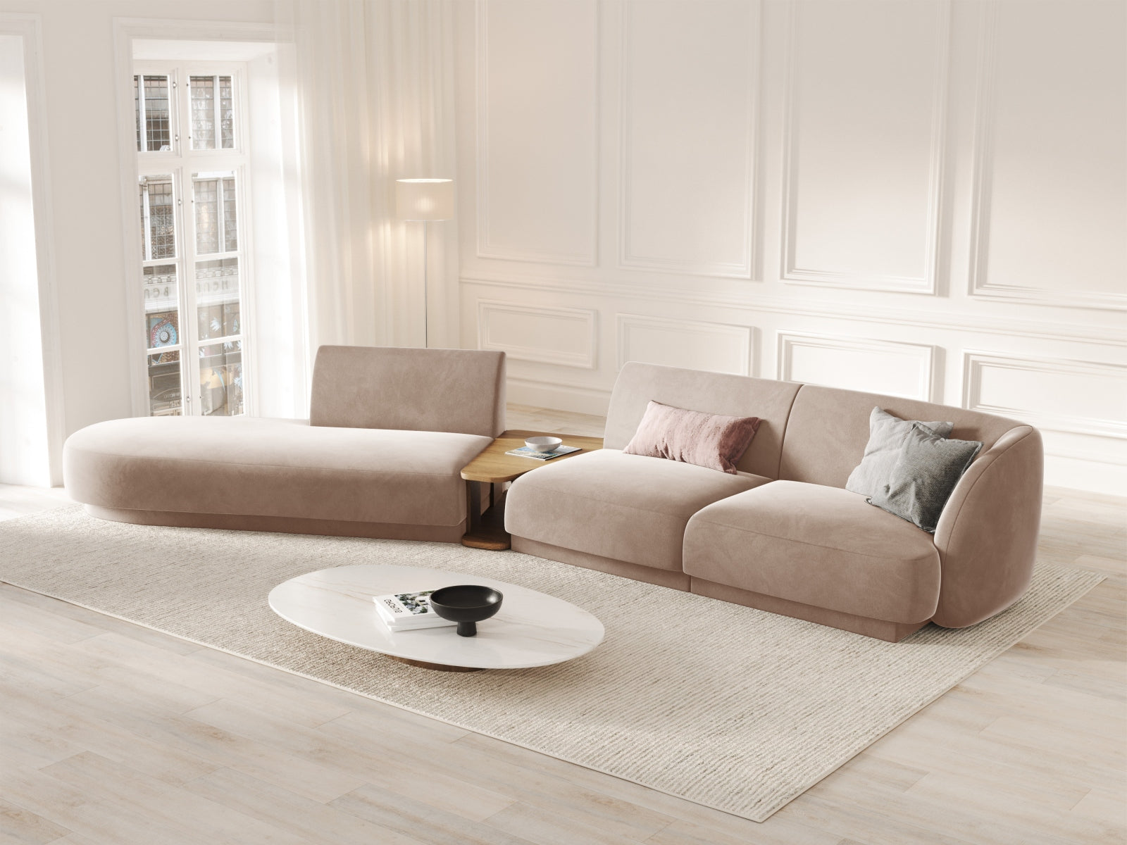 Miley Velour modulares Sofa links 4 Sitzer in Cappuccino präsentiert im Onlineshop von KAQTU Design AG. L-Sofa links ist von Micadoni