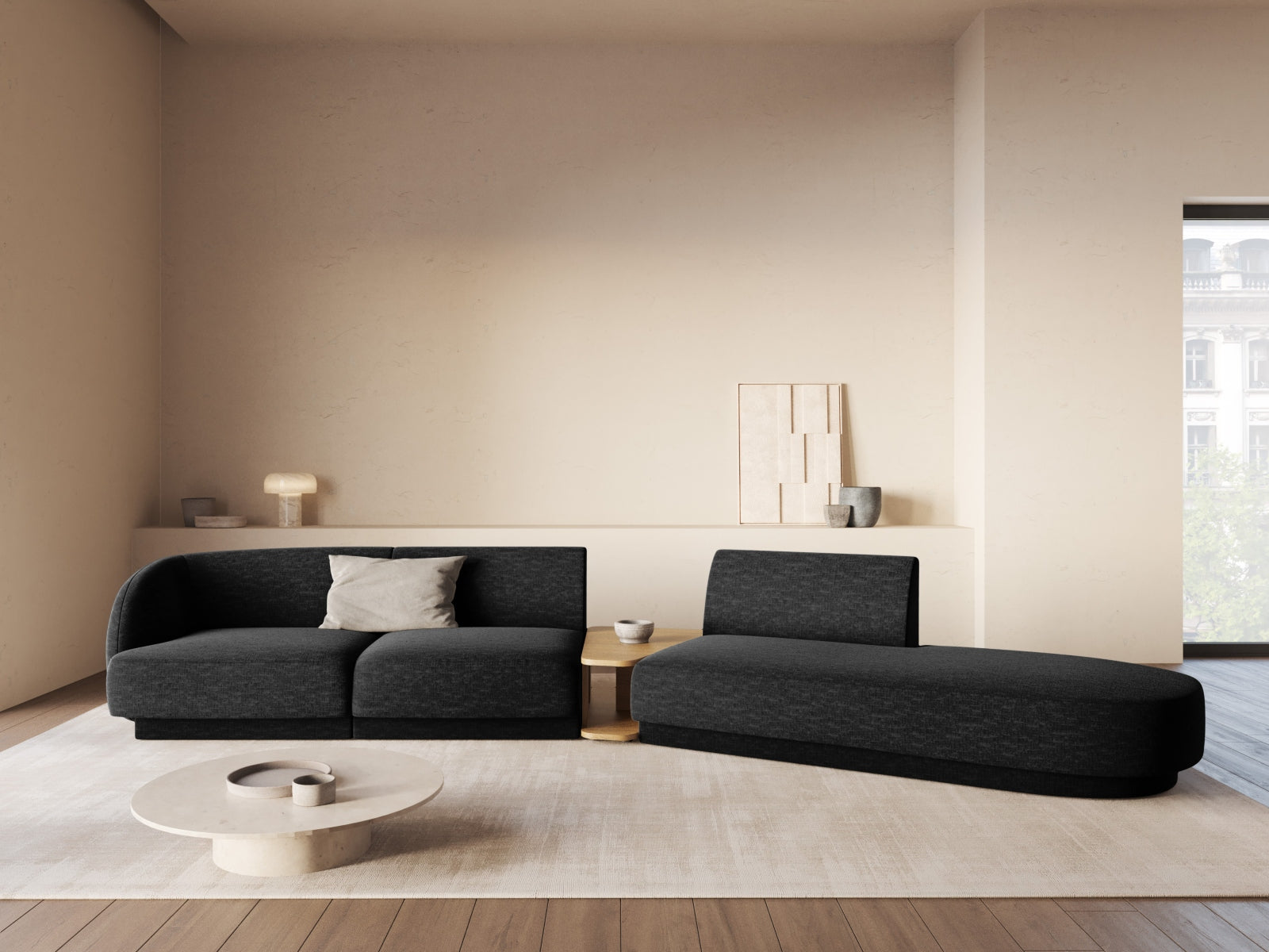 Miley Modulares Sofa rechts 4 Sitzer in Black präsentiert im Onlineshop von KAQTU Design AG. L-Sofa rechts ist von Micadoni