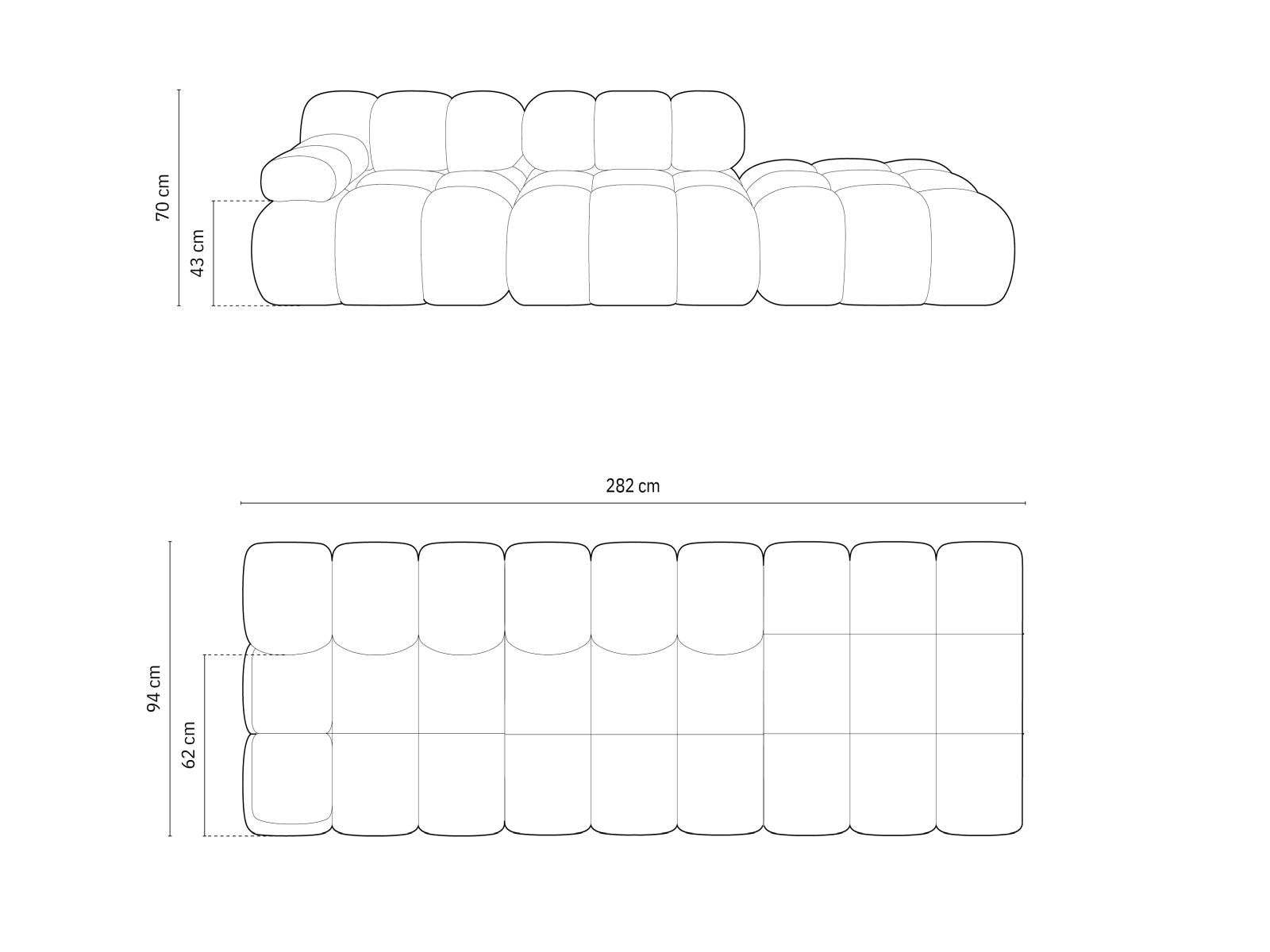 Bellis Boucle modulares Sofa rechts 4 Sitzer 94cm in Graphite präsentiert im Onlineshop von KAQTU Design AG. L-Sofa rechts ist von Micadoni
