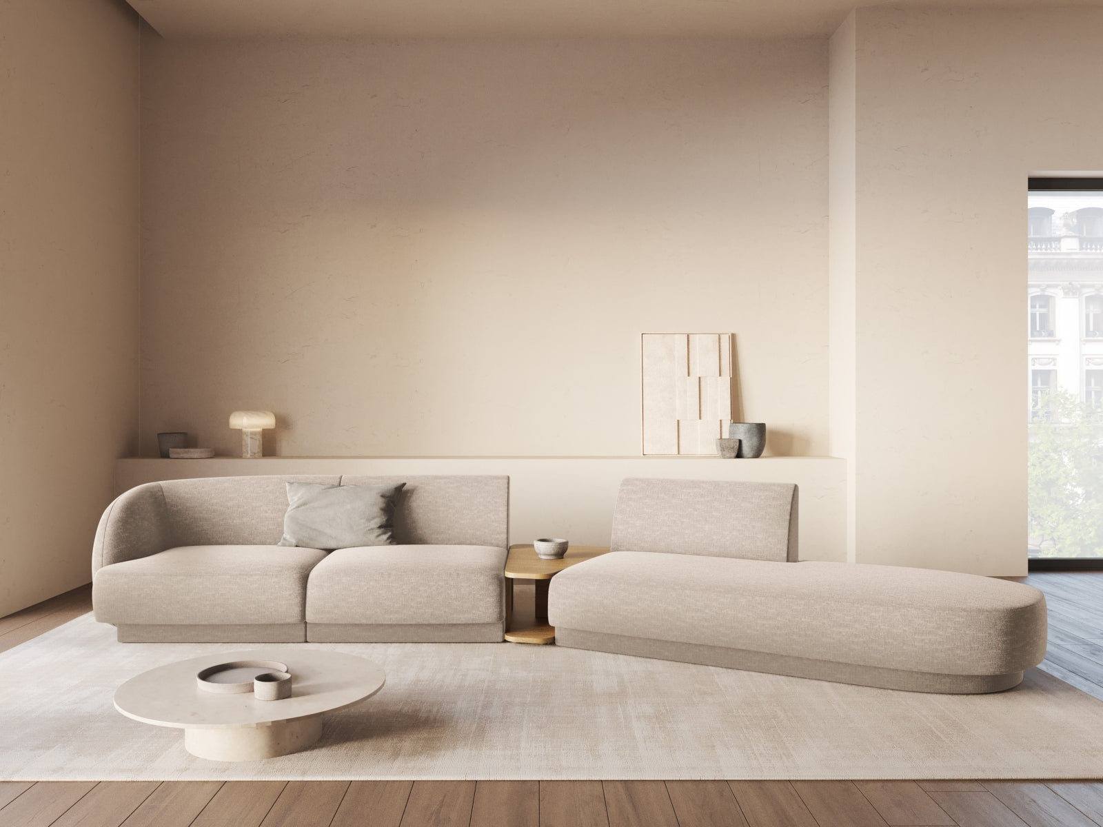 Miley Modulares Sofa rechts 4 Sitzer in Beige präsentiert im Onlineshop von KAQTU Design AG. L-Sofa rechts ist von Micadoni