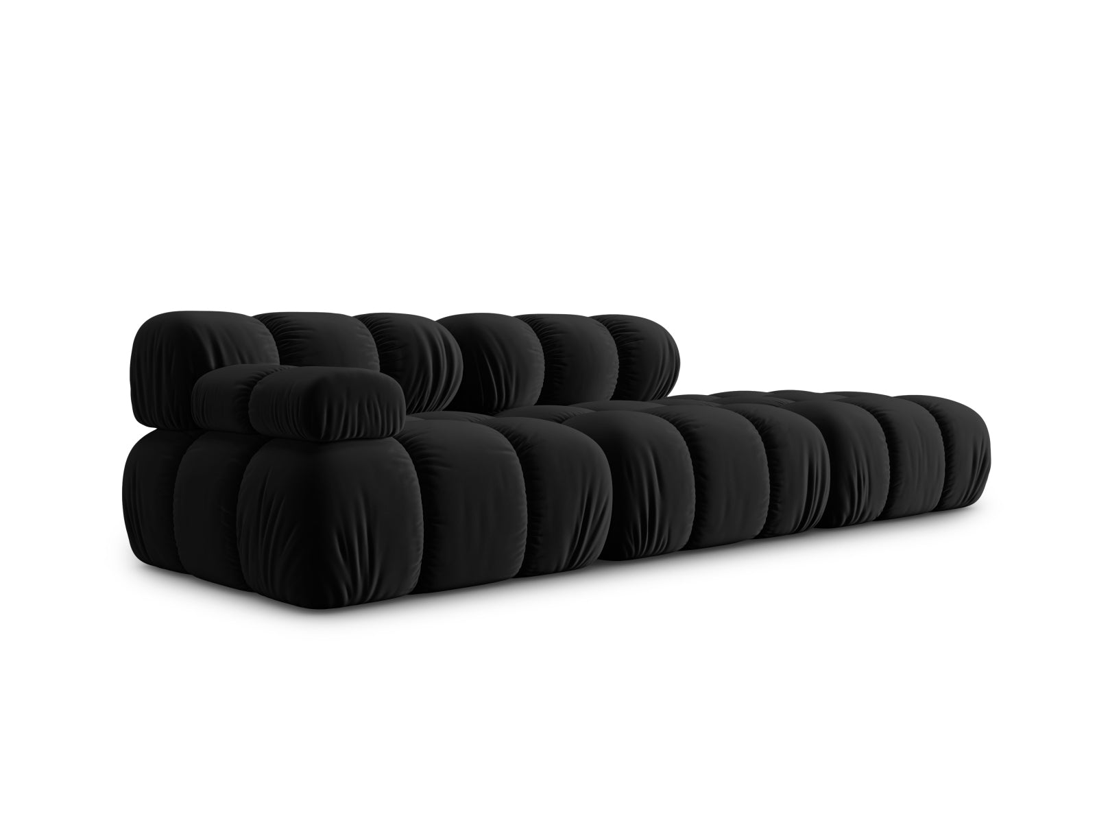 Modulares Bellis Velour Sofa in Schwarz-Bluvel, 4-Sitzer, rechte Ausführung, perfekt für moderne Wohnkonzepte und stilvolle Akzente.
