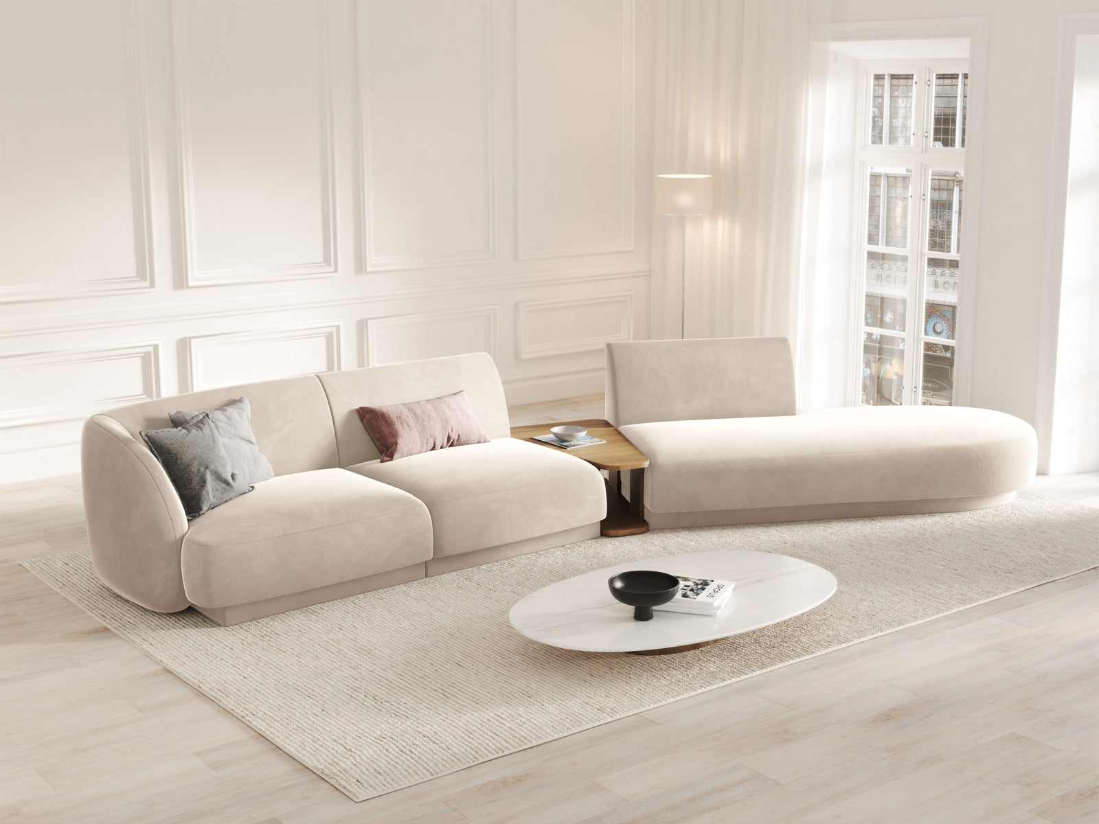 Miley Velour modulares Sofa rechts 4 Sitzer in Light Beige präsentiert im Onlineshop von KAQTU Design AG. L-Sofa rechts ist von Micadoni