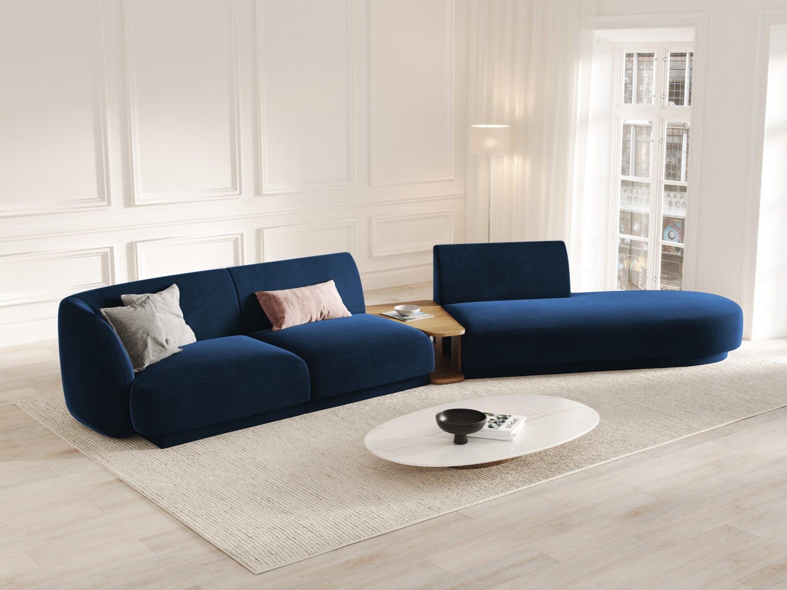 Miley Velour modulares Sofa rechts 4 Sitzer in Royal Blue präsentiert im Onlineshop von KAQTU Design AG. L-Sofa rechts ist von Micadoni