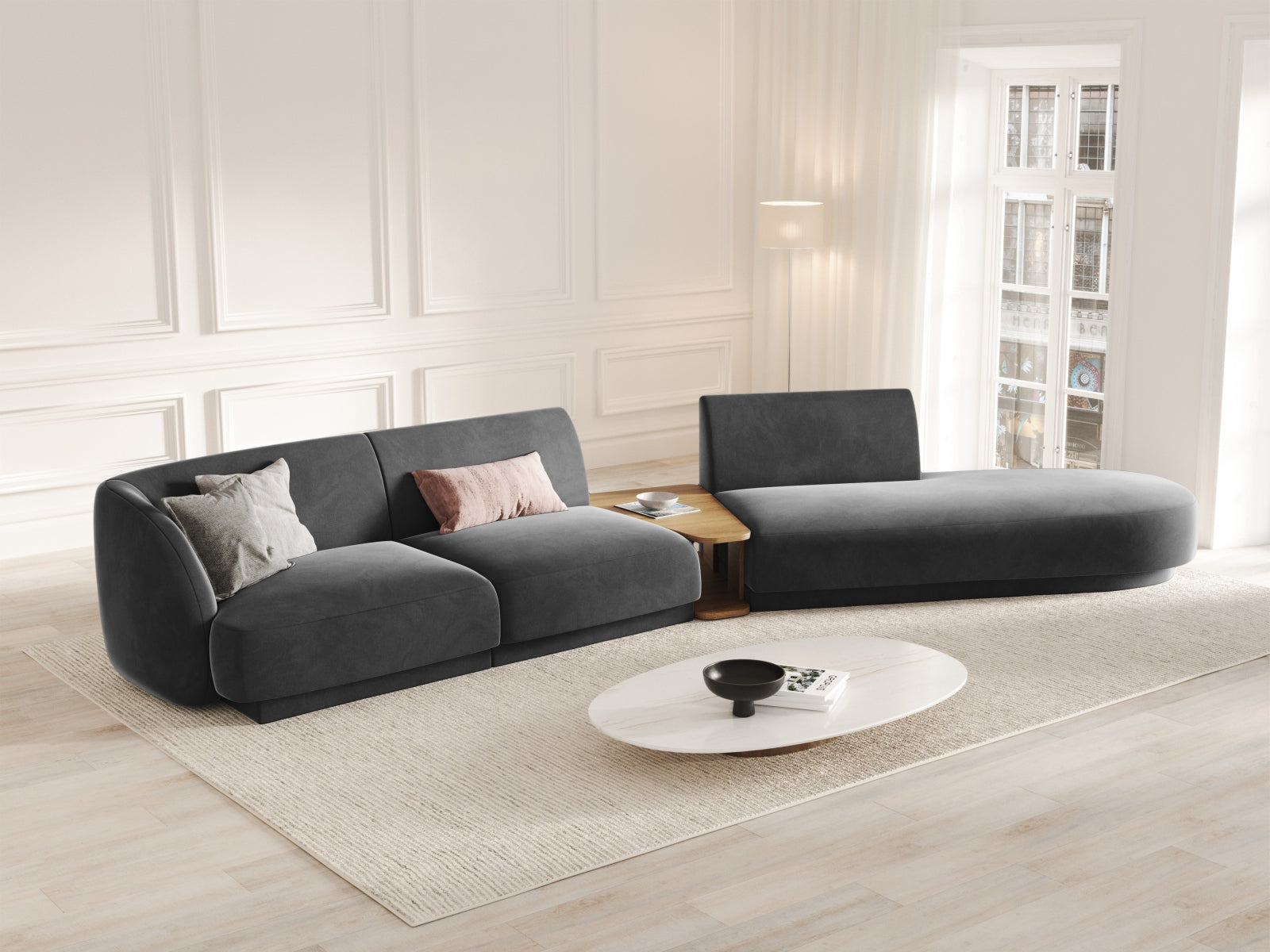Miley Velour modulares Sofa rechts 4 Sitzer in Grey präsentiert im Onlineshop von KAQTU Design AG. L-Sofa rechts ist von Micadoni