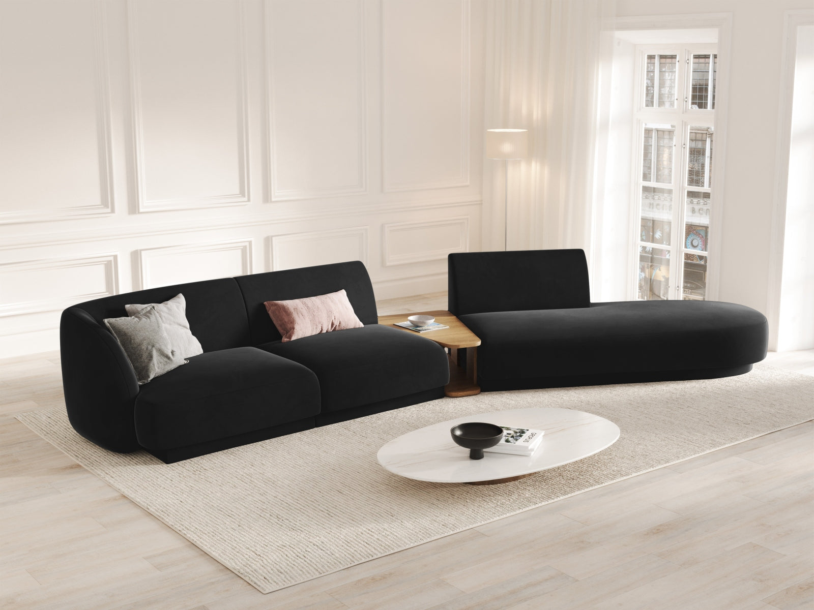 Miley Velour modulares Sofa rechts 4 Sitzer in Black präsentiert im Onlineshop von KAQTU Design AG. L-Sofa rechts ist von Micadoni