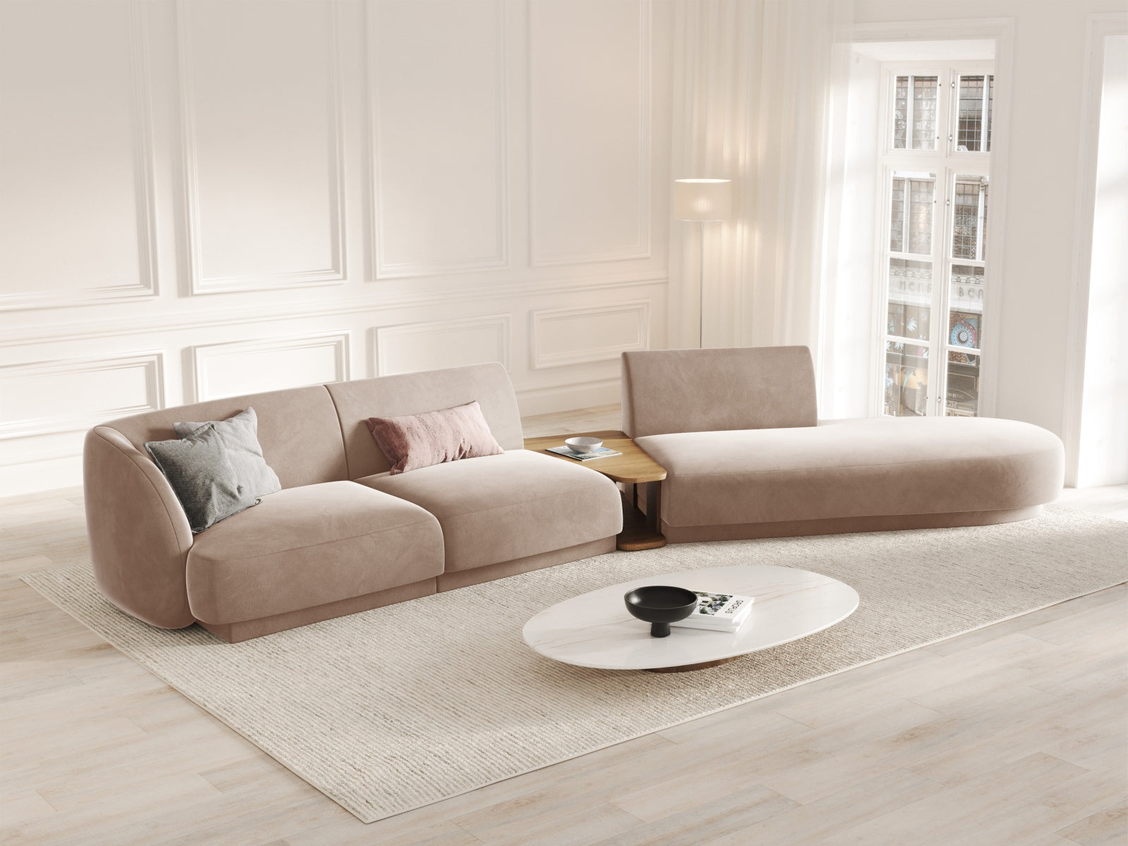 Miley Velour modulares Sofa rechts 4 Sitzer in Cappuccino präsentiert im Onlineshop von KAQTU Design AG. L-Sofa rechts ist von Micadoni