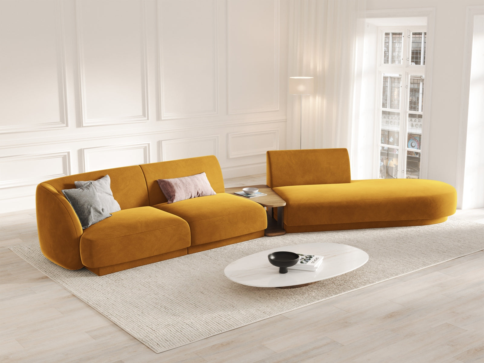 Miley Velour modulares Sofa rechts 4 Sitzer in Yellow präsentiert im Onlineshop von KAQTU Design AG. L-Sofa rechts ist von Micadoni