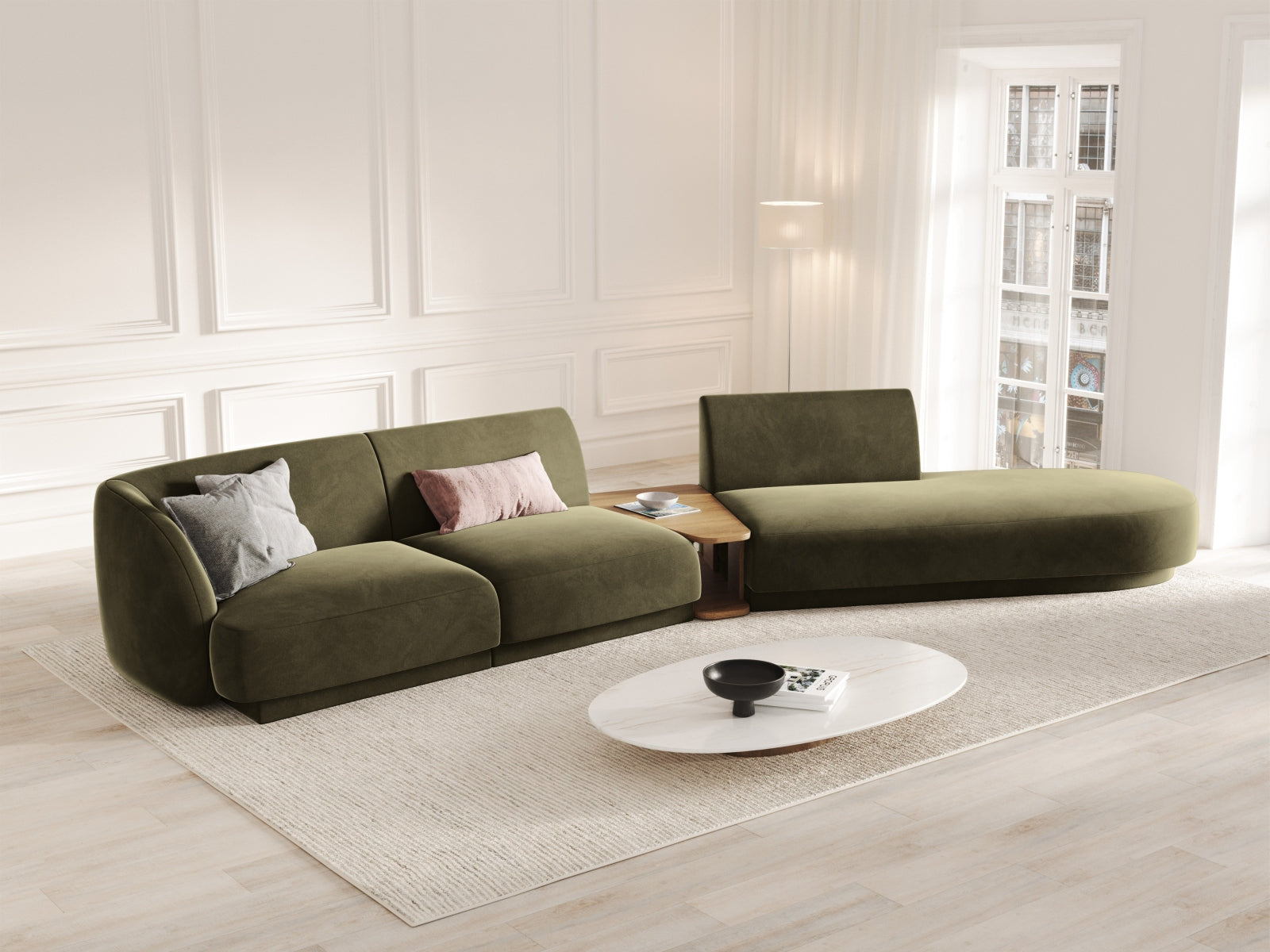 Miley Velour modulares Sofa rechts 4 Sitzer in Green präsentiert im Onlineshop von KAQTU Design AG. L-Sofa rechts ist von Micadoni