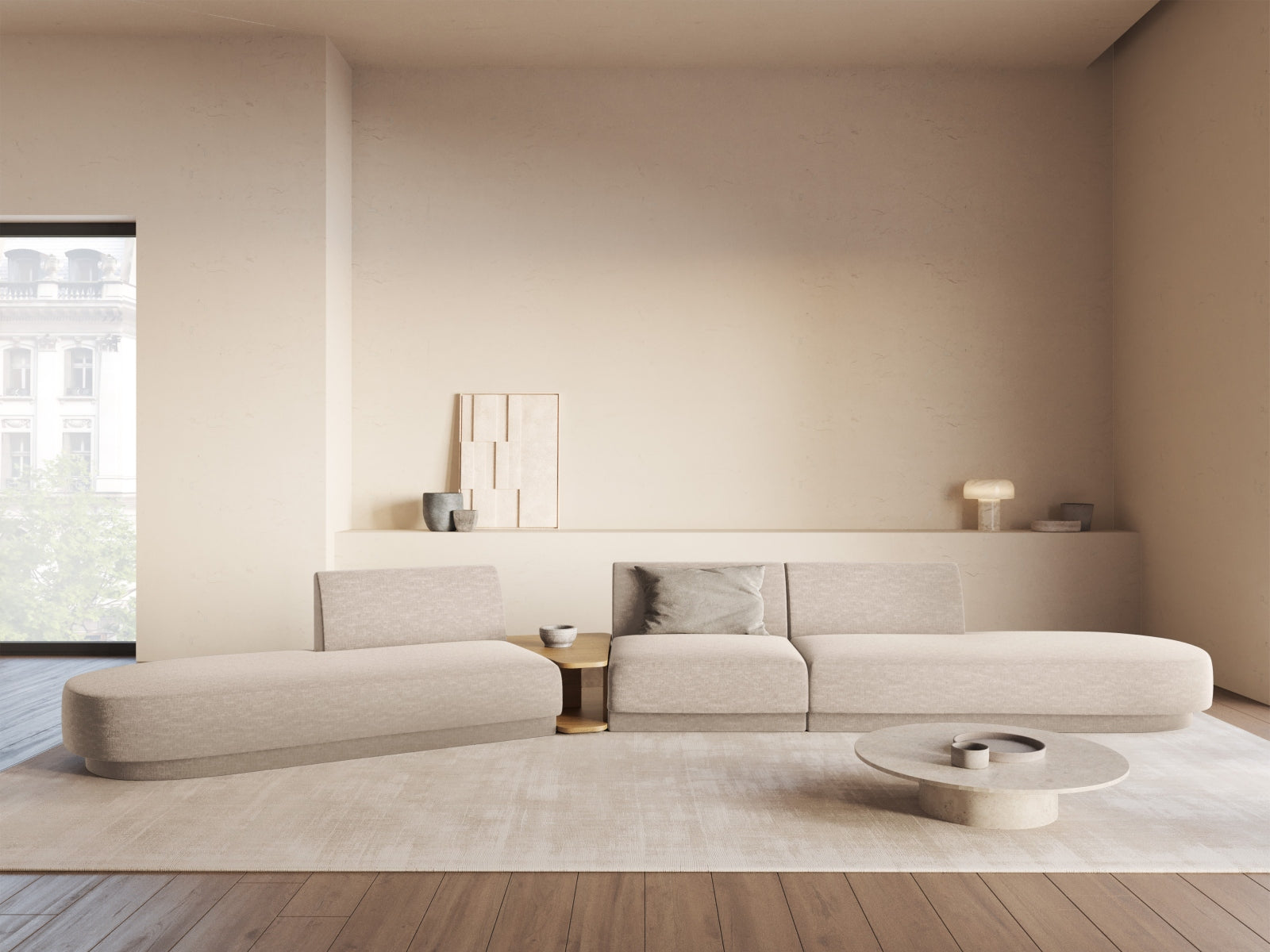 Miley Modulares Sofa links 5 Sitzer in Beige präsentiert im Onlineshop von KAQTU Design AG. L-Sofa links ist von Micadoni