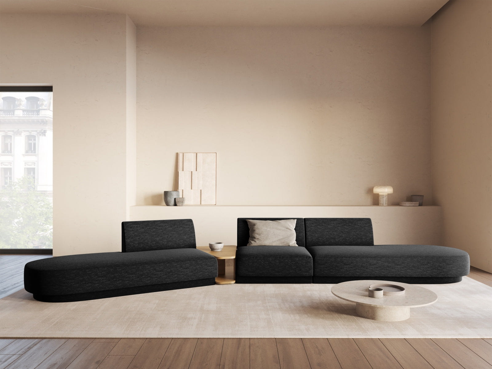 Miley Modulares Sofa links 5 Sitzer in Black präsentiert im Onlineshop von KAQTU Design AG. L-Sofa links ist von Micadoni