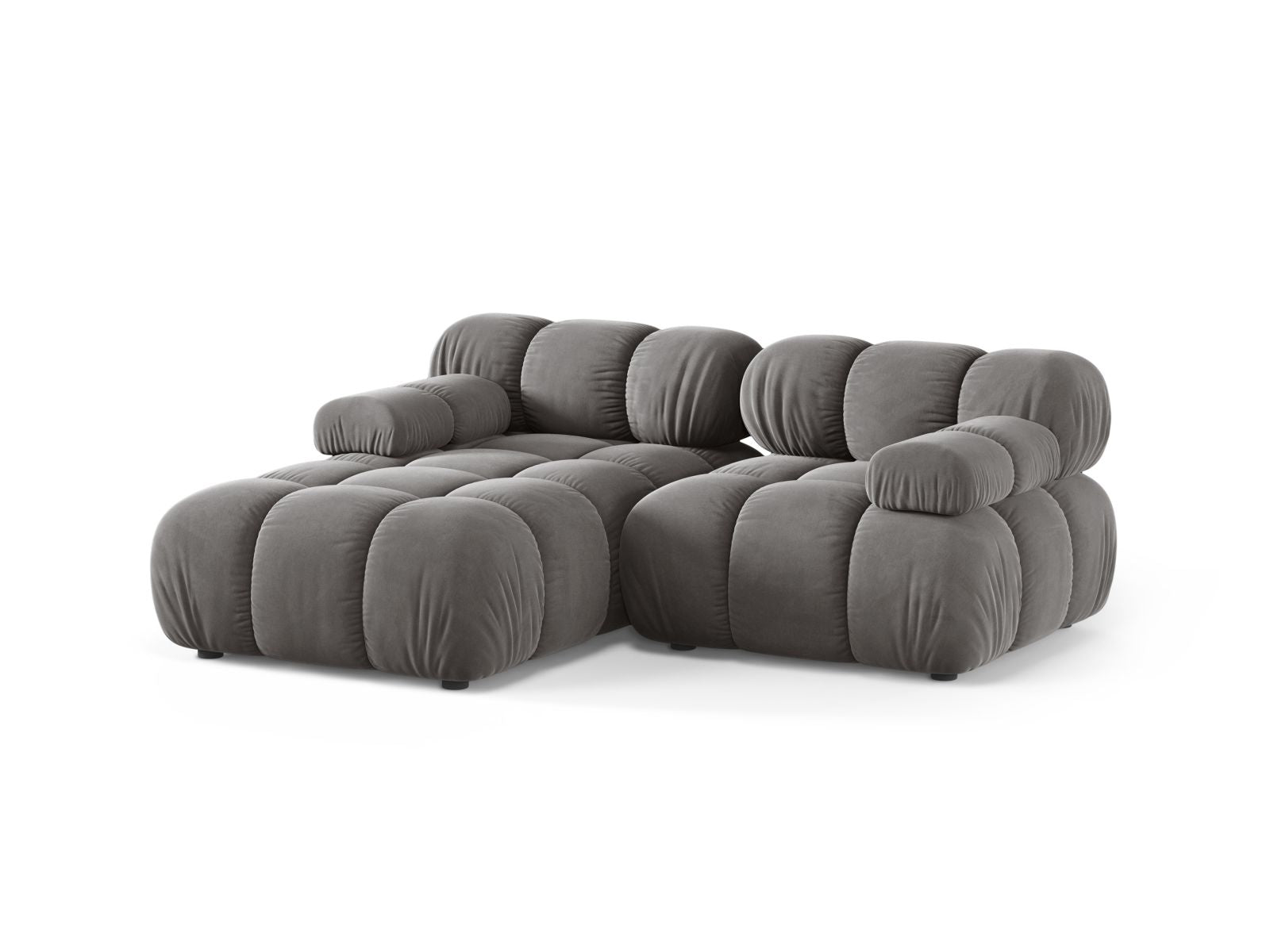 Elegantes Bellis Velour Ecksofa links in Light Grey-Bluvel, 3-Sitzer, 155cm, ideal für stilvolle Wohnräume, erhältlich bei KAQTU Design AG.