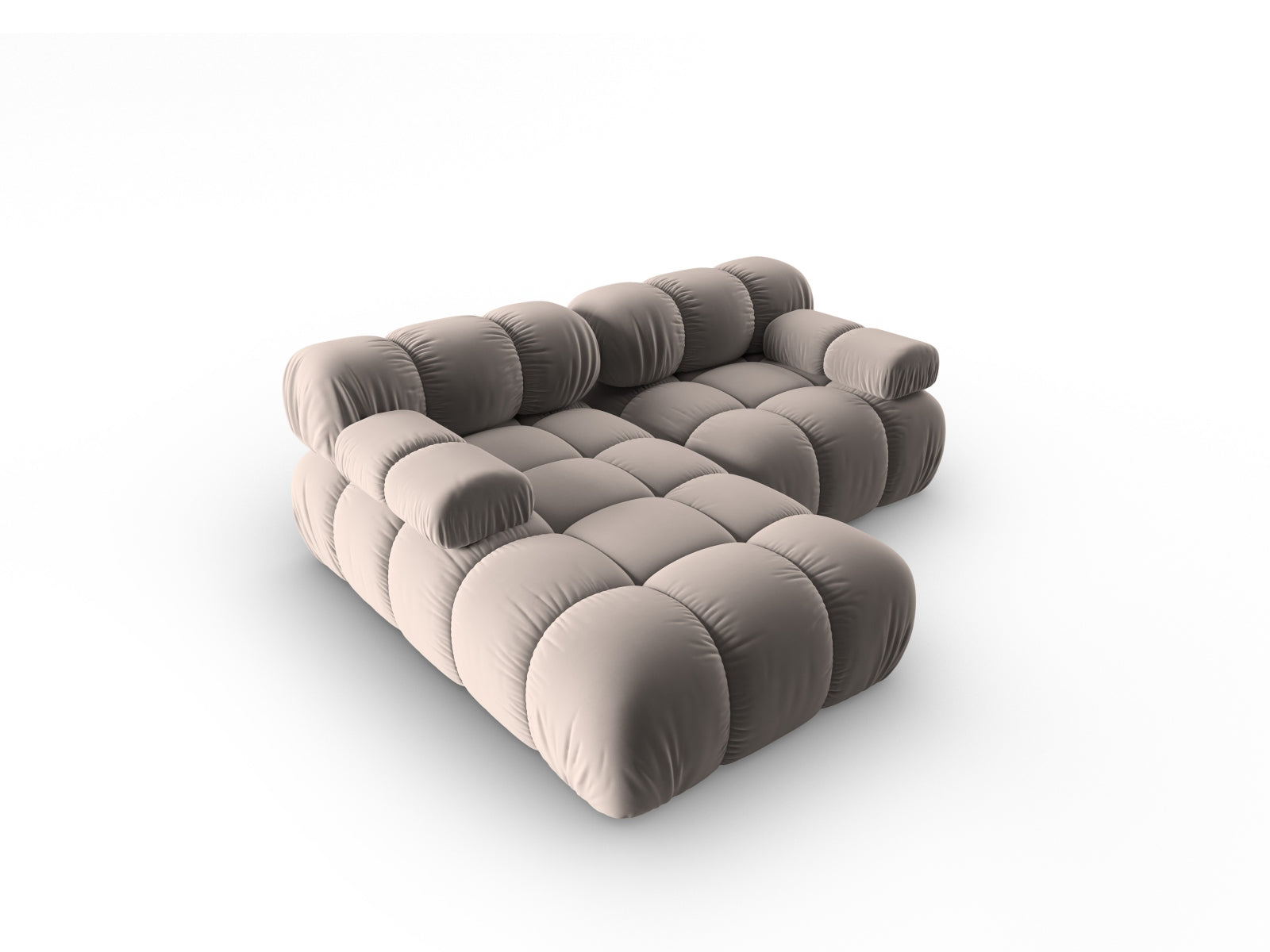 Entdecken Sie das Bellis Velour Ecksofa links – ein elegantes 3-Sitzer Sofa mit 155 cm, das durch seine modulare Bauweise und luxuriösen Velourstoff besticht.