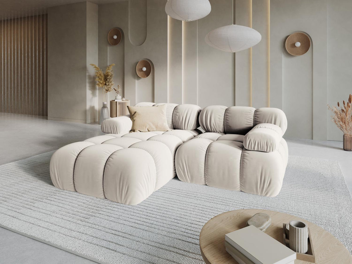 Bellis Velour modulares Ecksofa links 3 Sitzer 155cm in Dark Beige-Bluvel präsentiert im Onlineshop von KAQTU Design AG. L-Sofa links ist von Micadoni