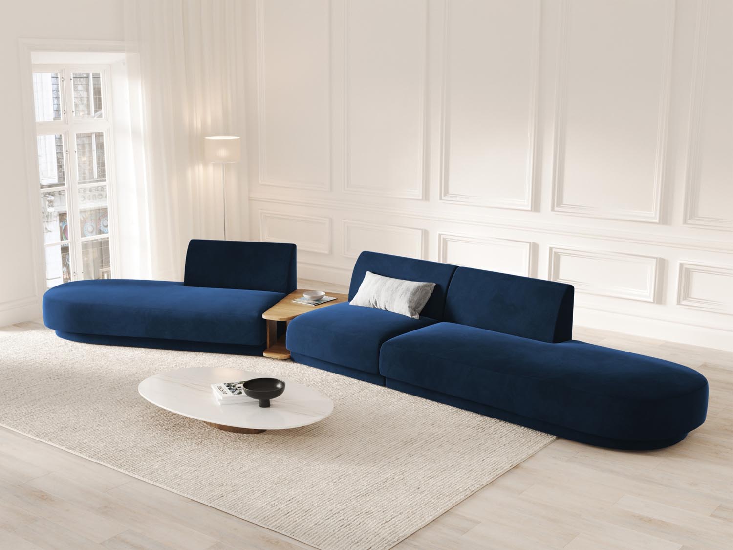 Miley Velour modulares Sofa links 5 Sitzer in Royal Blue präsentiert im Onlineshop von KAQTU Design AG. L-Sofa links ist von Micadoni