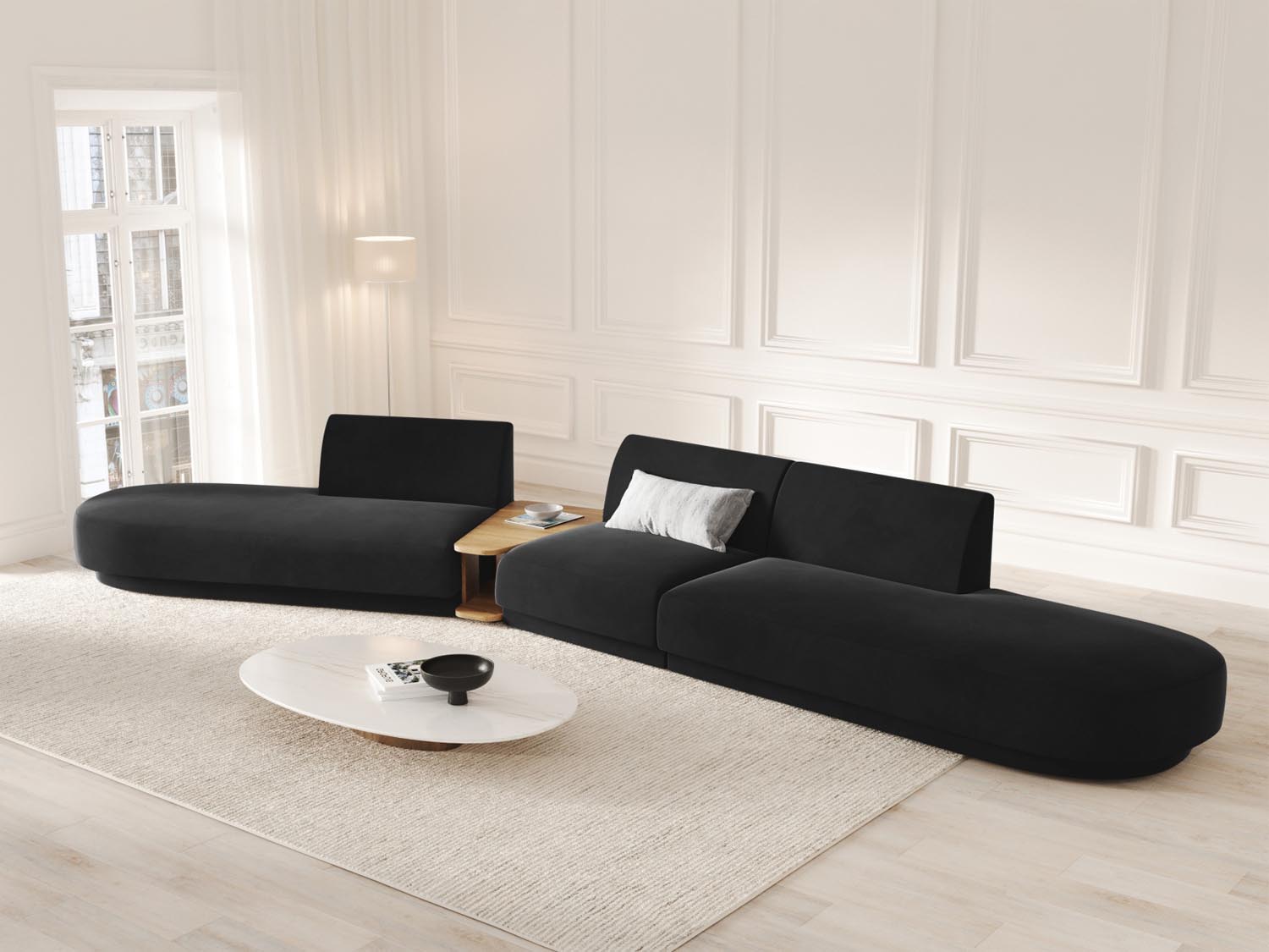 Miley Velour modulares Sofa links 5 Sitzer in Black präsentiert im Onlineshop von KAQTU Design AG. L-Sofa links ist von Micadoni
