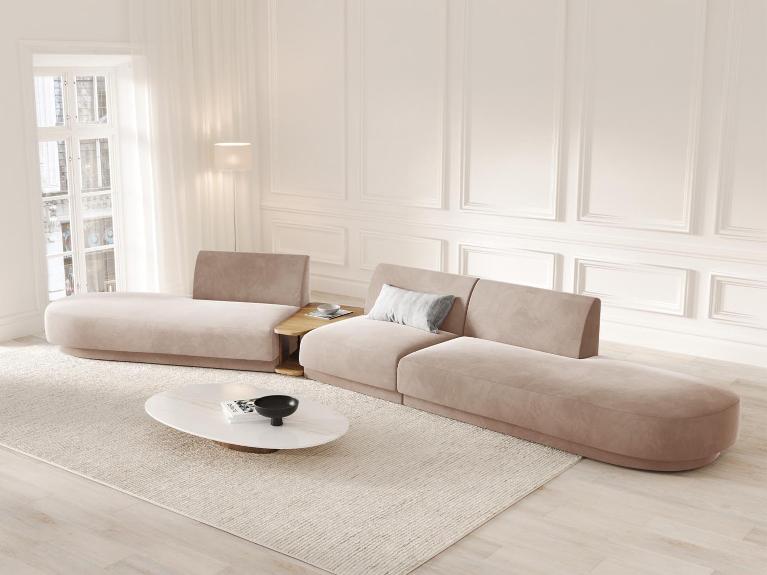 Miley Velour modulares Sofa links 5 Sitzer in Cappuccino präsentiert im Onlineshop von KAQTU Design AG. L-Sofa links ist von Micadoni