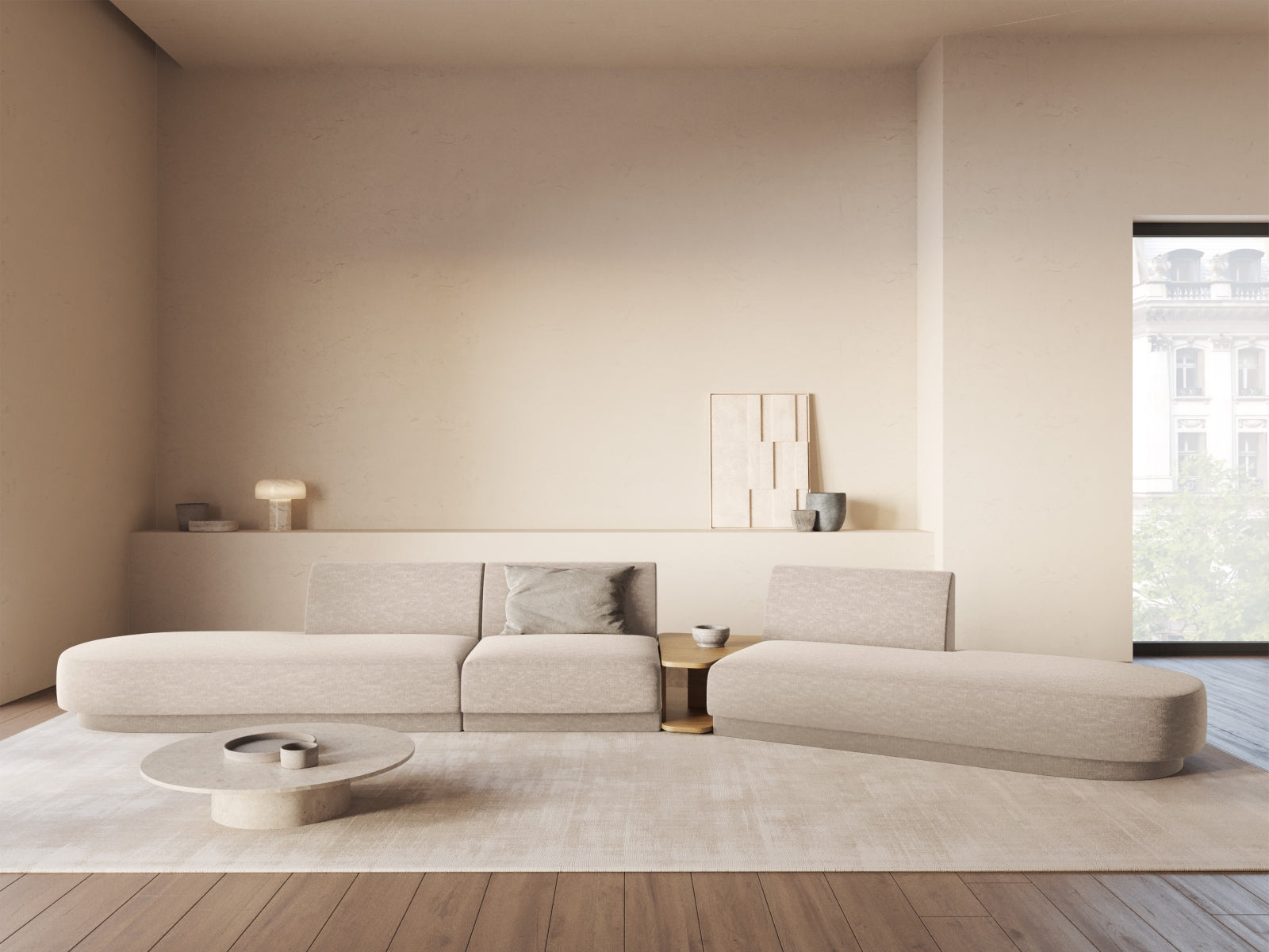 Miley Modulares Sofa rechts 5 Sitzer in Beige präsentiert im Onlineshop von KAQTU Design AG. L-Sofa rechts ist von Micadoni
