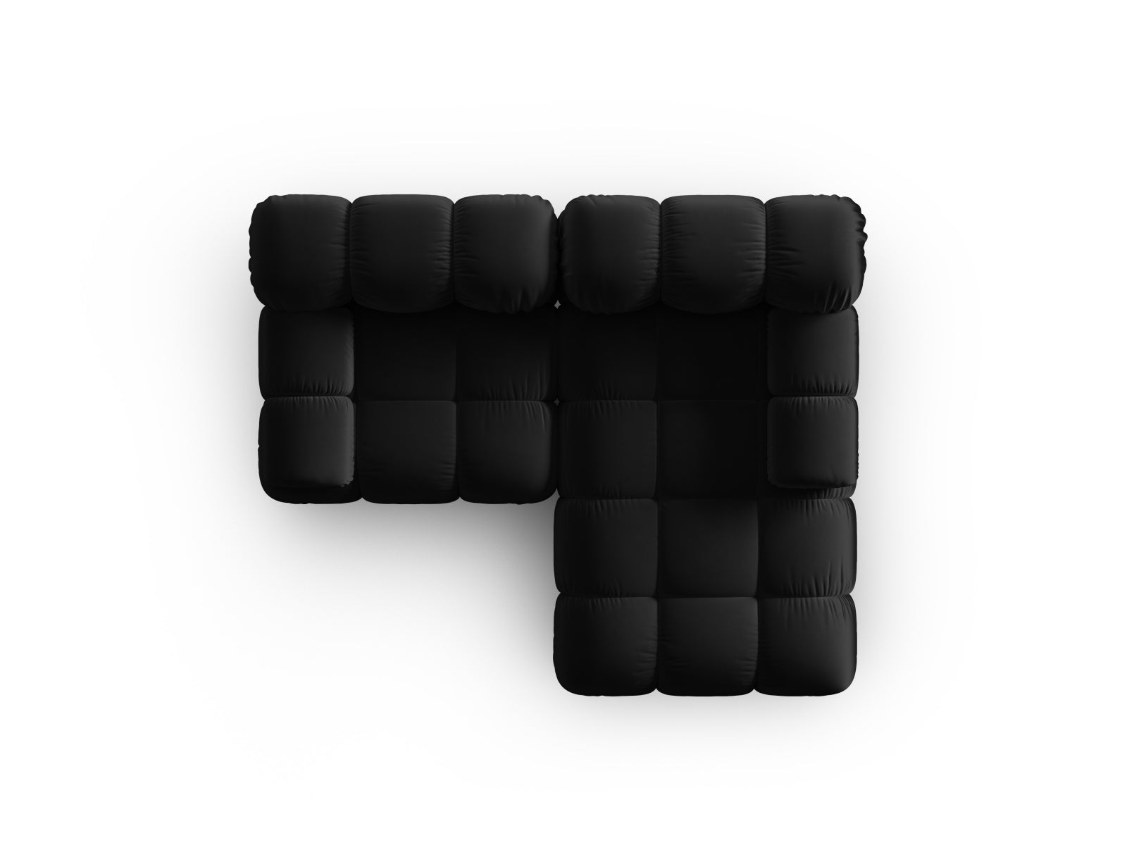 Elegantes Bellis Velour Ecksofa in Schwarz-Bluvel, 3-Sitzer, ideal für stilvolle Wohnräume und entspannte Stunden.