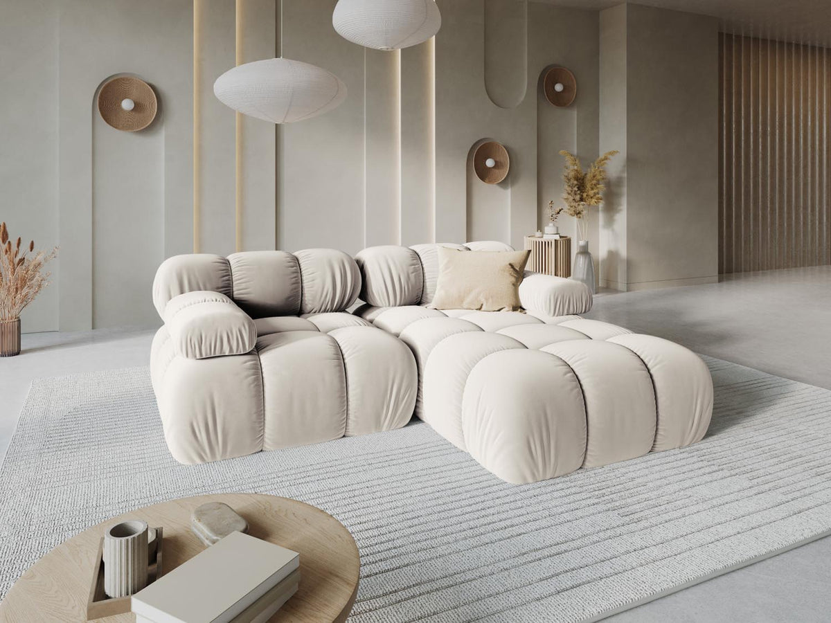 Bellis Velour modulares Ecksofa rechts 3 Sitzer 155cm in Dark Beige-Bluvel präsentiert im Onlineshop von KAQTU Design AG. L-Sofa rechts ist von Micadoni