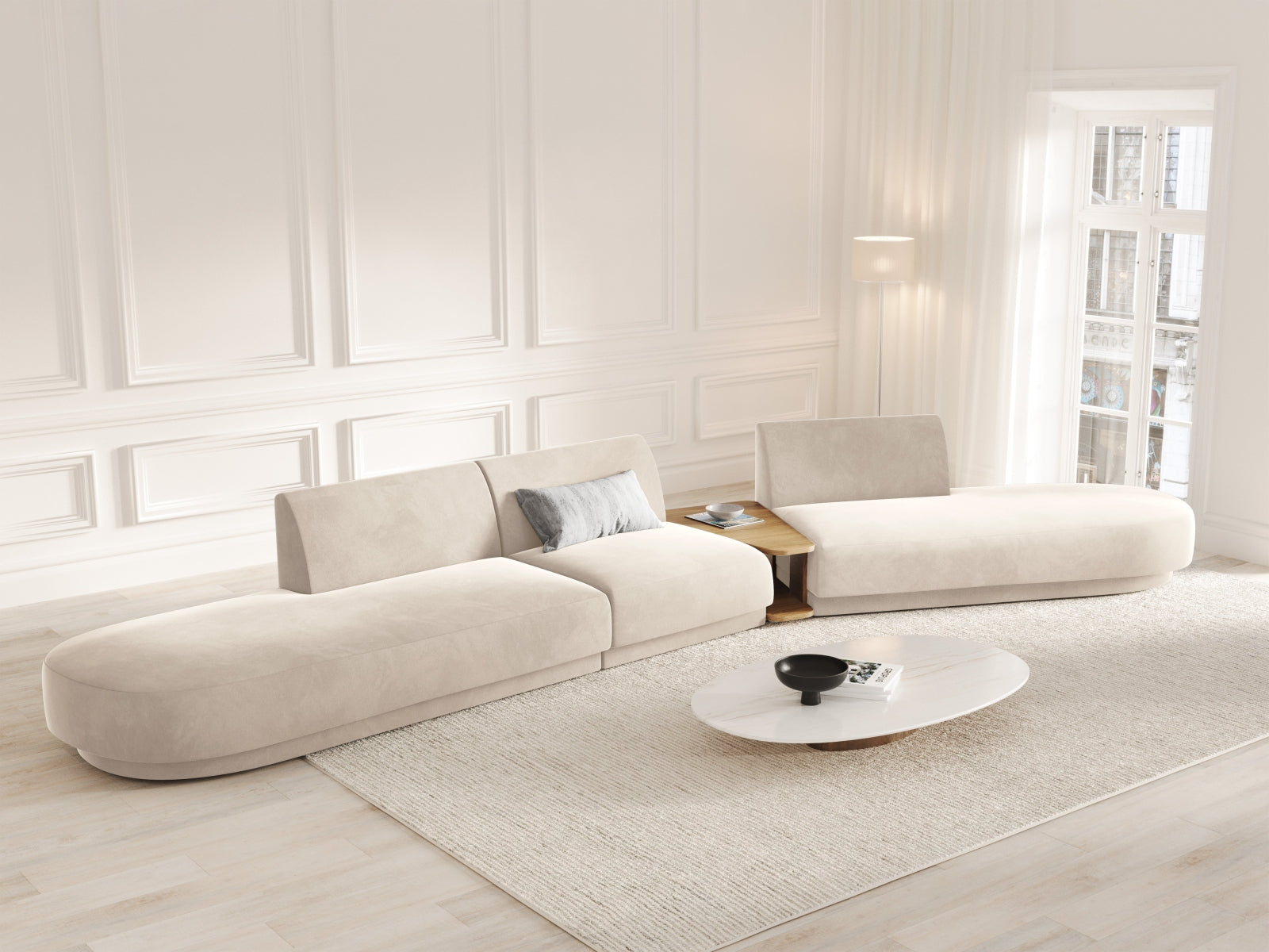 Miley Velour modulares Sofa rechts 5 Sitzer in Light Beige präsentiert im Onlineshop von KAQTU Design AG. L-Sofa rechts ist von Micadoni