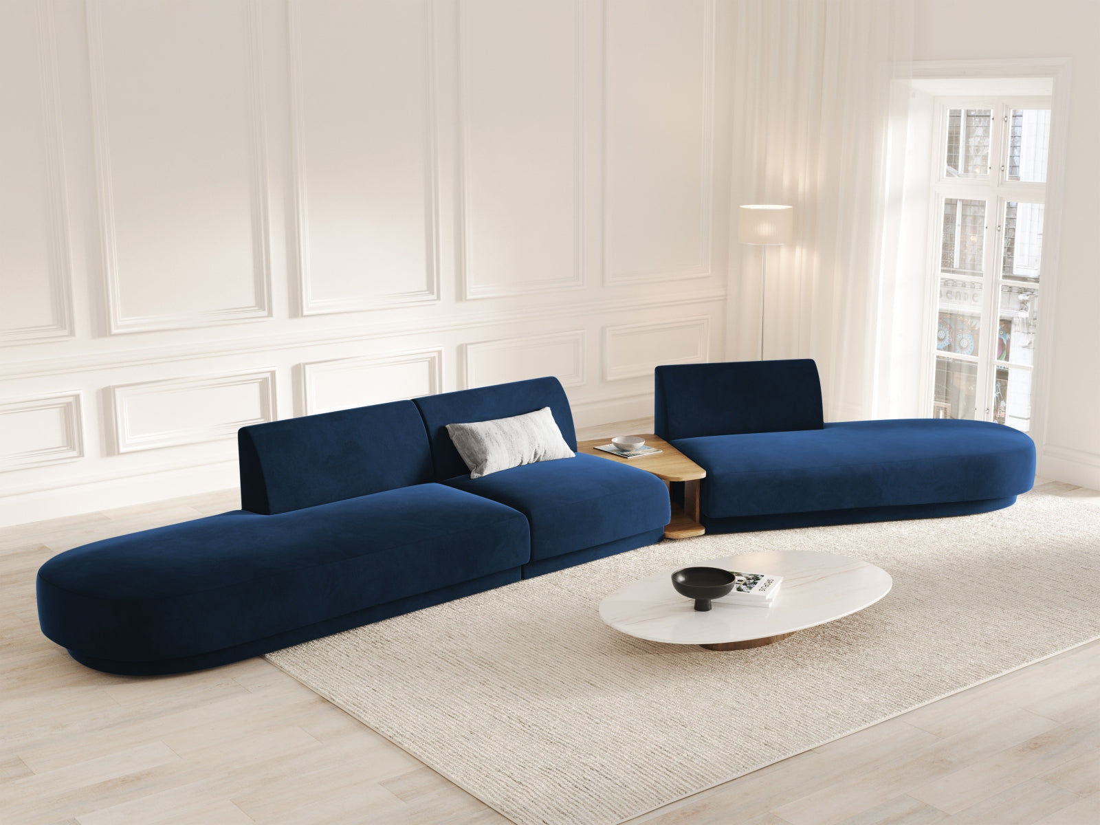 Miley Velour modulares Sofa rechts 5 Sitzer in Royal Blue präsentiert im Onlineshop von KAQTU Design AG. L-Sofa rechts ist von Micadoni