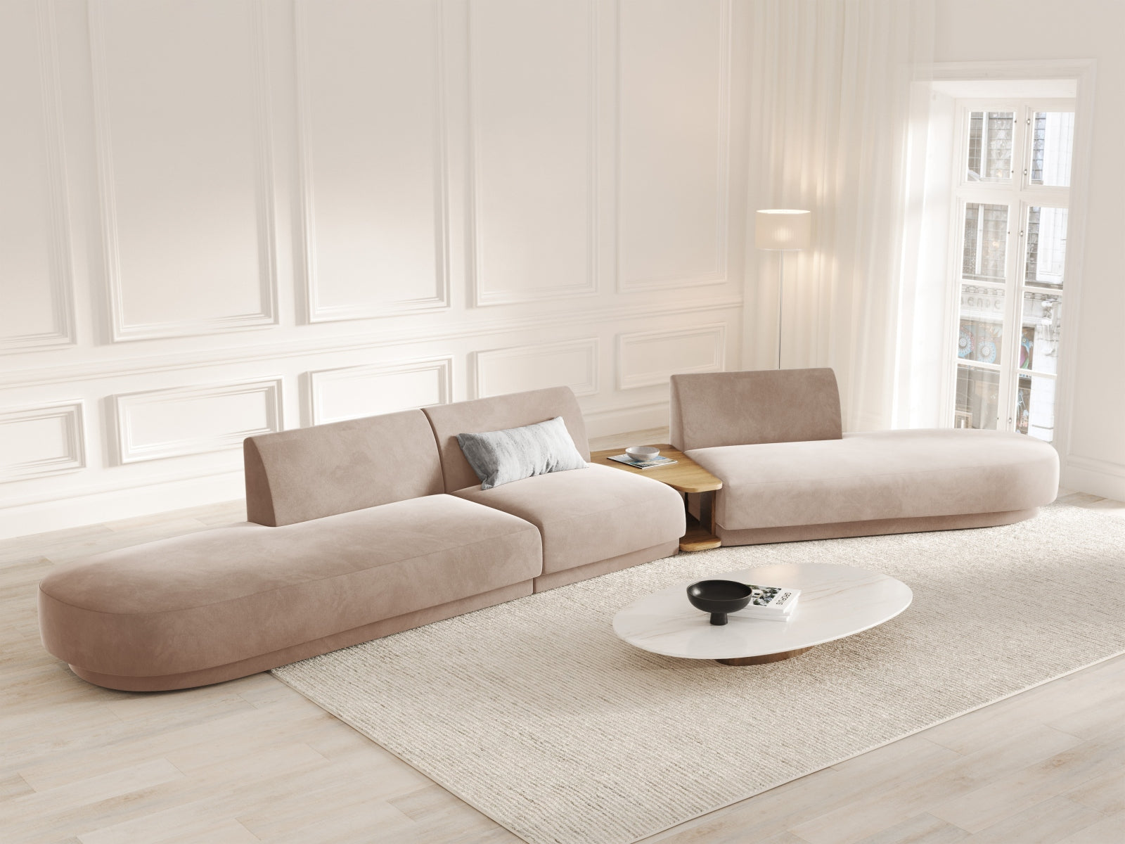 Miley Velour modulares Sofa rechts 5 Sitzer in Cappuccino präsentiert im Onlineshop von KAQTU Design AG. L-Sofa rechts ist von Micadoni