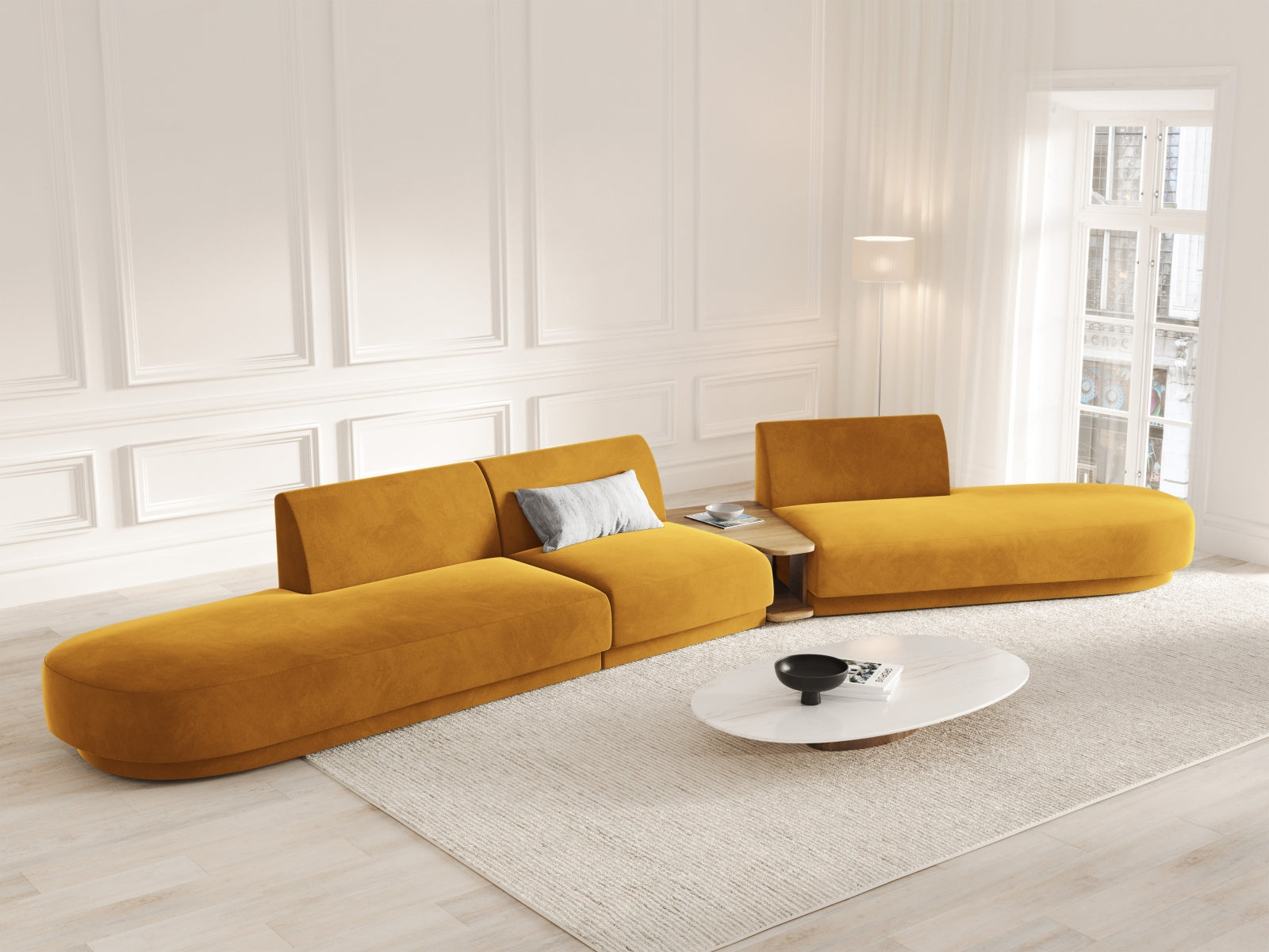 Miley Velour modulares Sofa rechts 5 Sitzer in Yellow präsentiert im Onlineshop von KAQTU Design AG. L-Sofa rechts ist von Micadoni