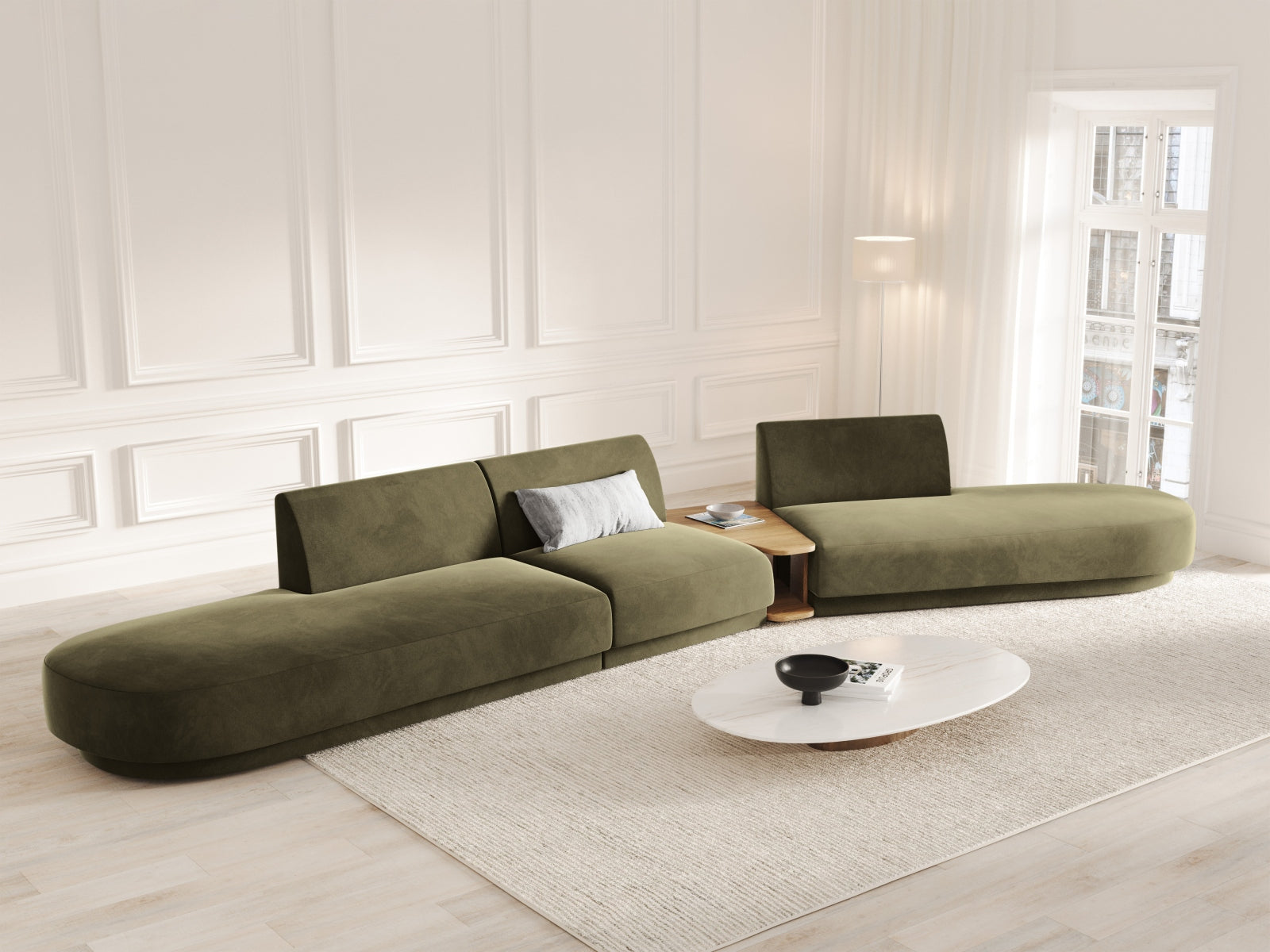 Miley Velour modulares Sofa rechts 5 Sitzer in Green präsentiert im Onlineshop von KAQTU Design AG. L-Sofa rechts ist von Micadoni