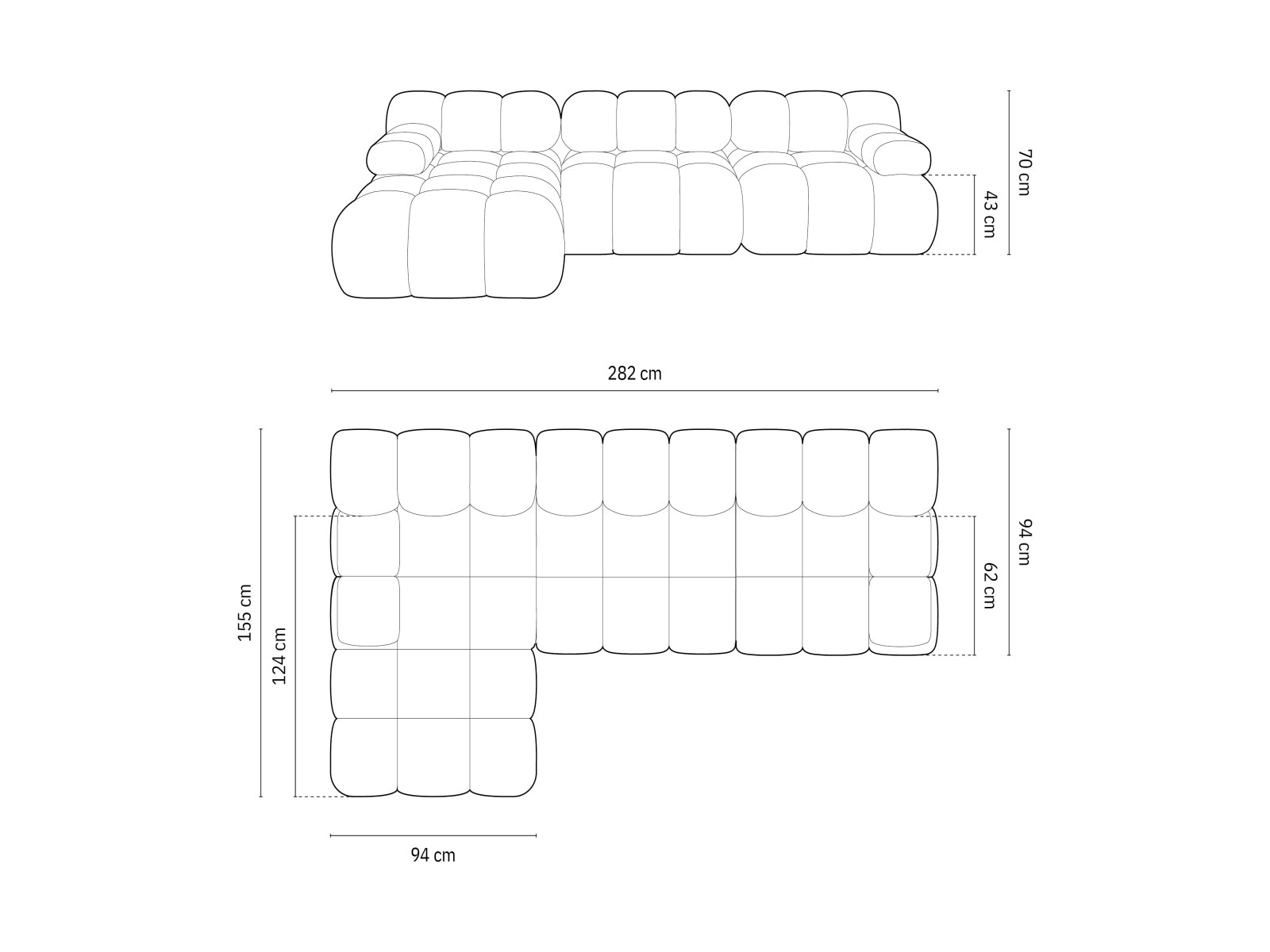 Bellis Modulares Ecksofa links 4 Sitzer 155cm in Espresso präsentiert im Onlineshop von KAQTU Design AG. Ecksofa links ist von Micadoni