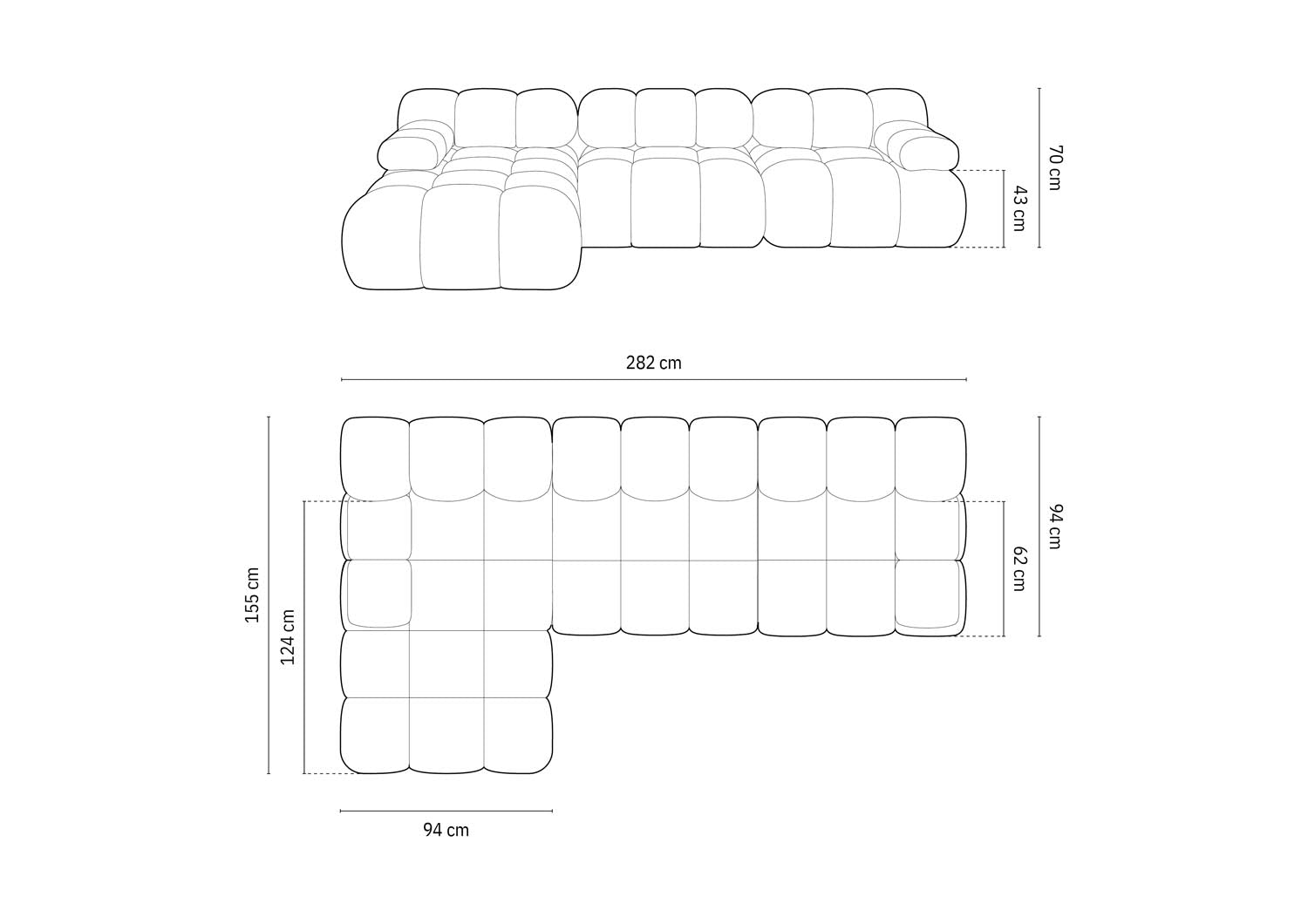 Bellis Boucle modulares Ecksofa links 4 Sitzer 155cm in Graphite präsentiert im Onlineshop von KAQTU Design AG. Ecksofa links ist von Micadoni
