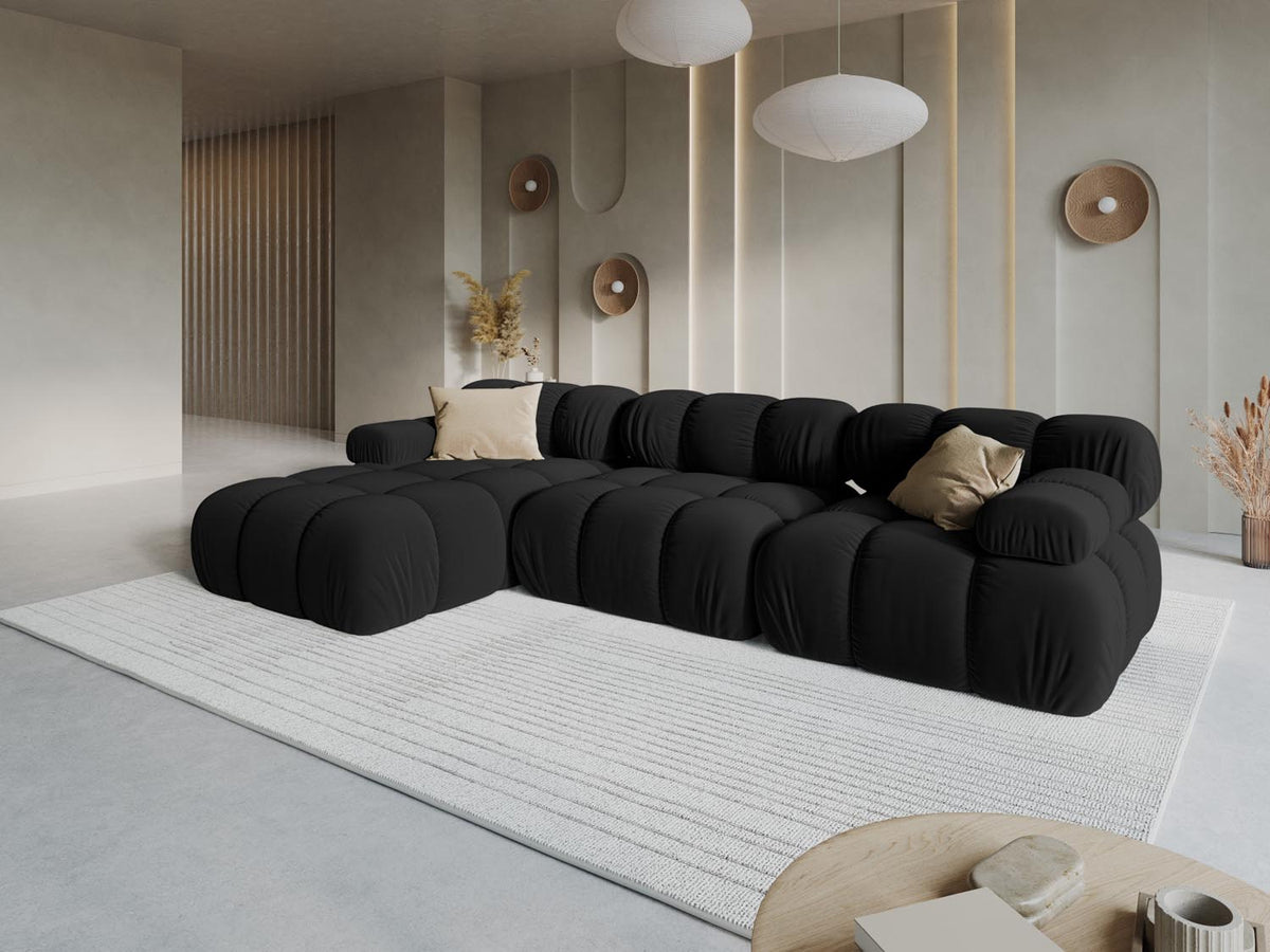 Bellis Velour modulares Ecksofa links 4 Sitzer 155cm in Black-Bluvel präsentiert im Onlineshop von KAQTU Design AG. L-Sofa links ist von Micadoni