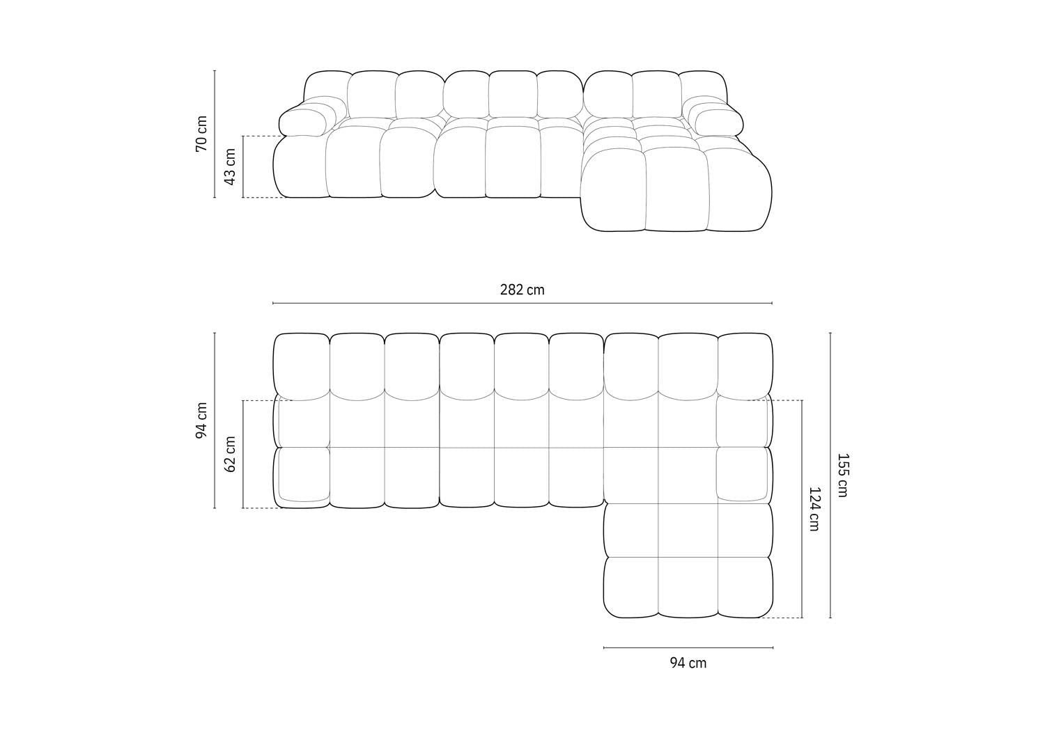 Bellis Boucle modulares Ecksofa rechts 4 Sitzer 155cm in Light Grey präsentiert im Onlineshop von KAQTU Design AG. Ecksofa rechts ist von Micadoni
