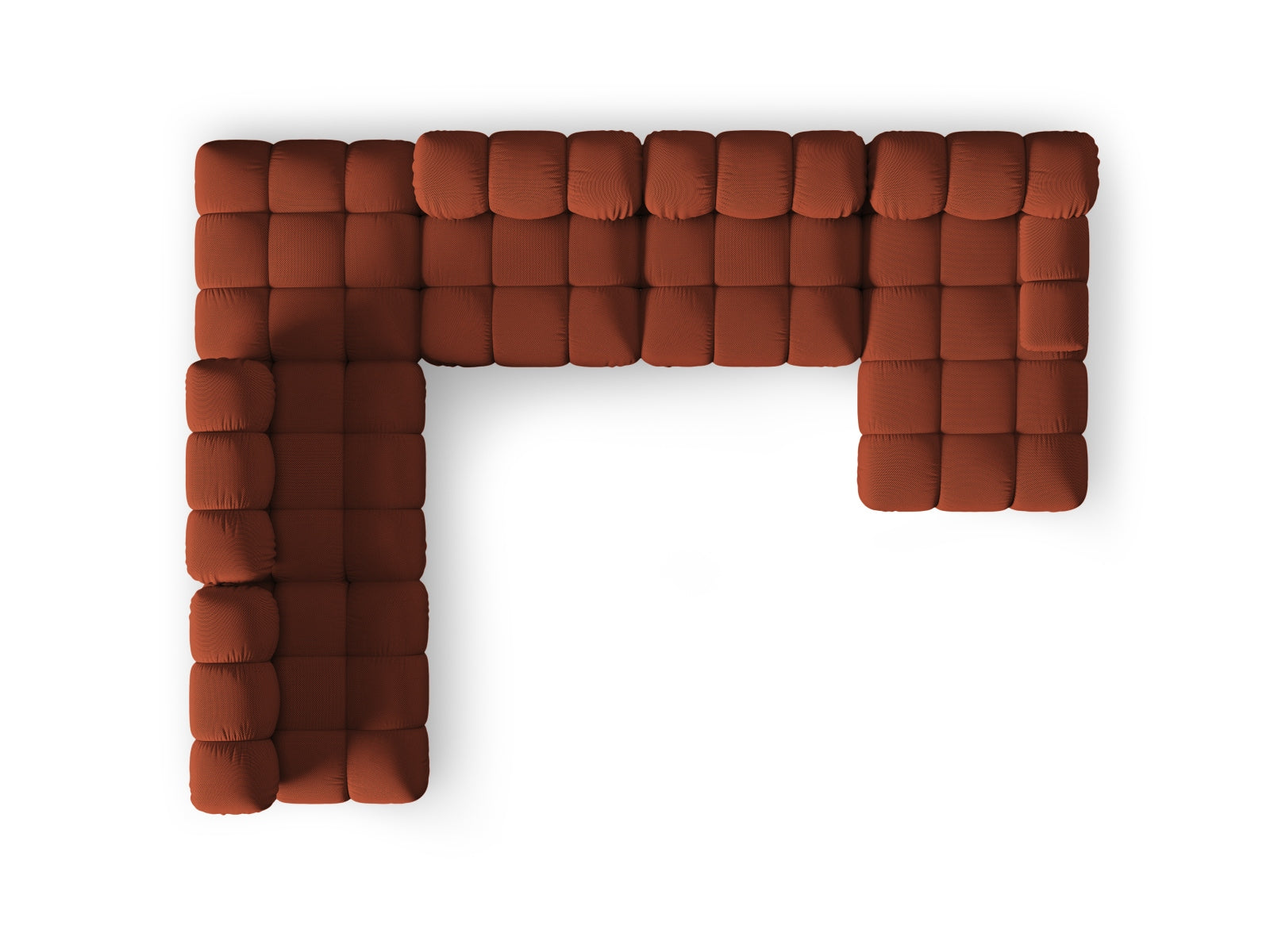 Stylisches, modulares 7-Sitzer Ecksofa Bellis links, 282 cm, in Brick-Sonic, perfekt für entspannte Abende und gesellige Runden.