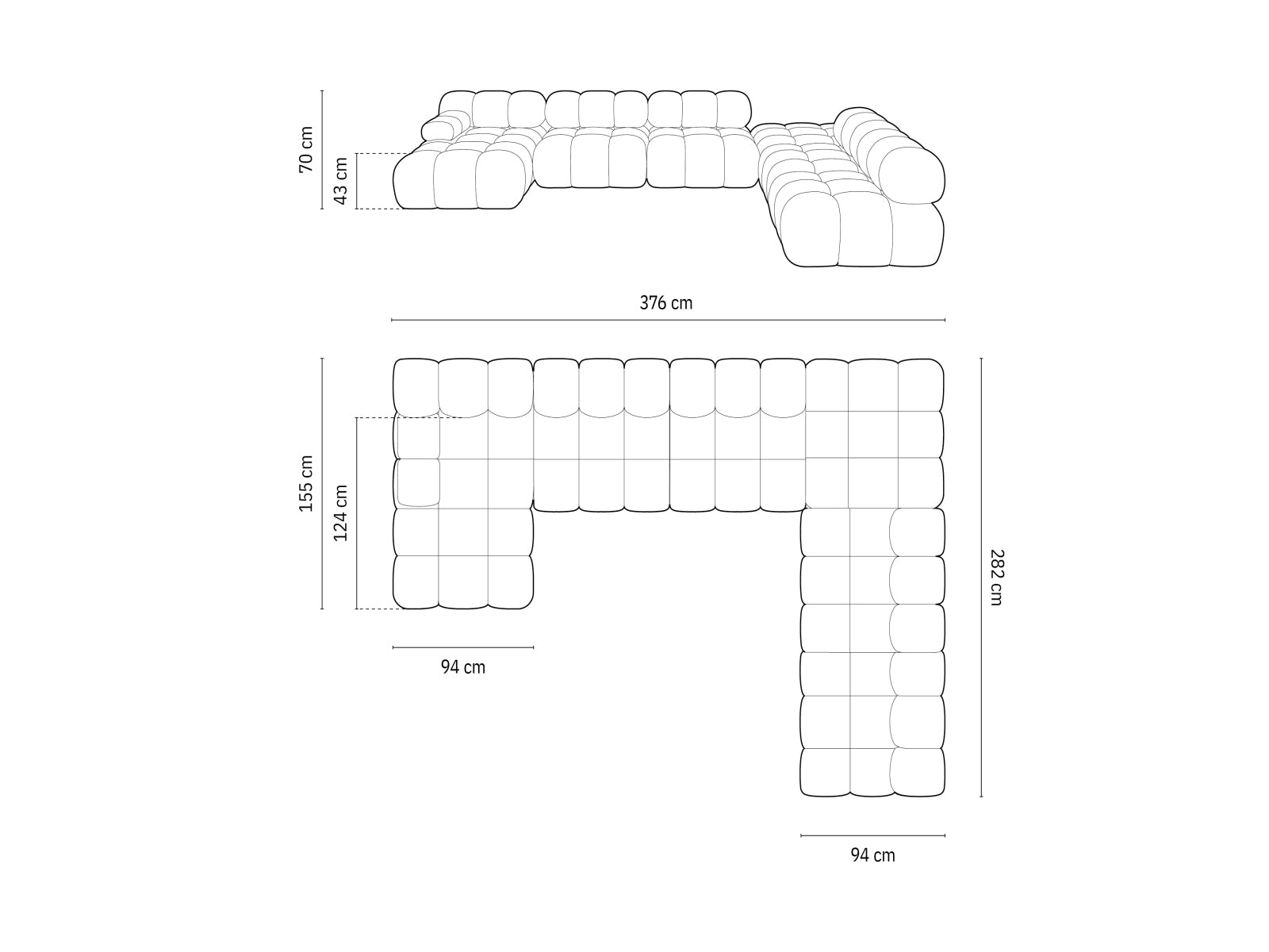 Bellis Modulares Panoramic Ecksofa rechts 7 Sitzer 282cm in Light Beige präsentiert im Onlineshop von KAQTU Design AG. Ecksofa rechts ist von Micadoni