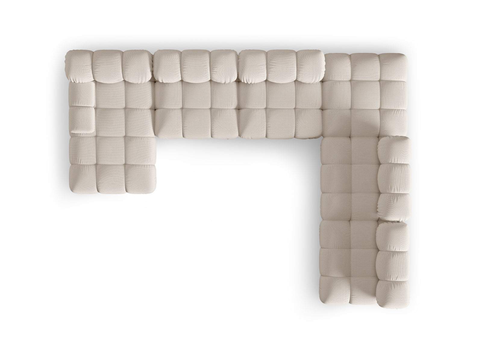 Stylisches, flexibles Ecksofa Bellis in hellem Beige, 7-Sitzer mit 282 cm, perfekt für zeitgemäße Wohnkonzepte von Micadoni.