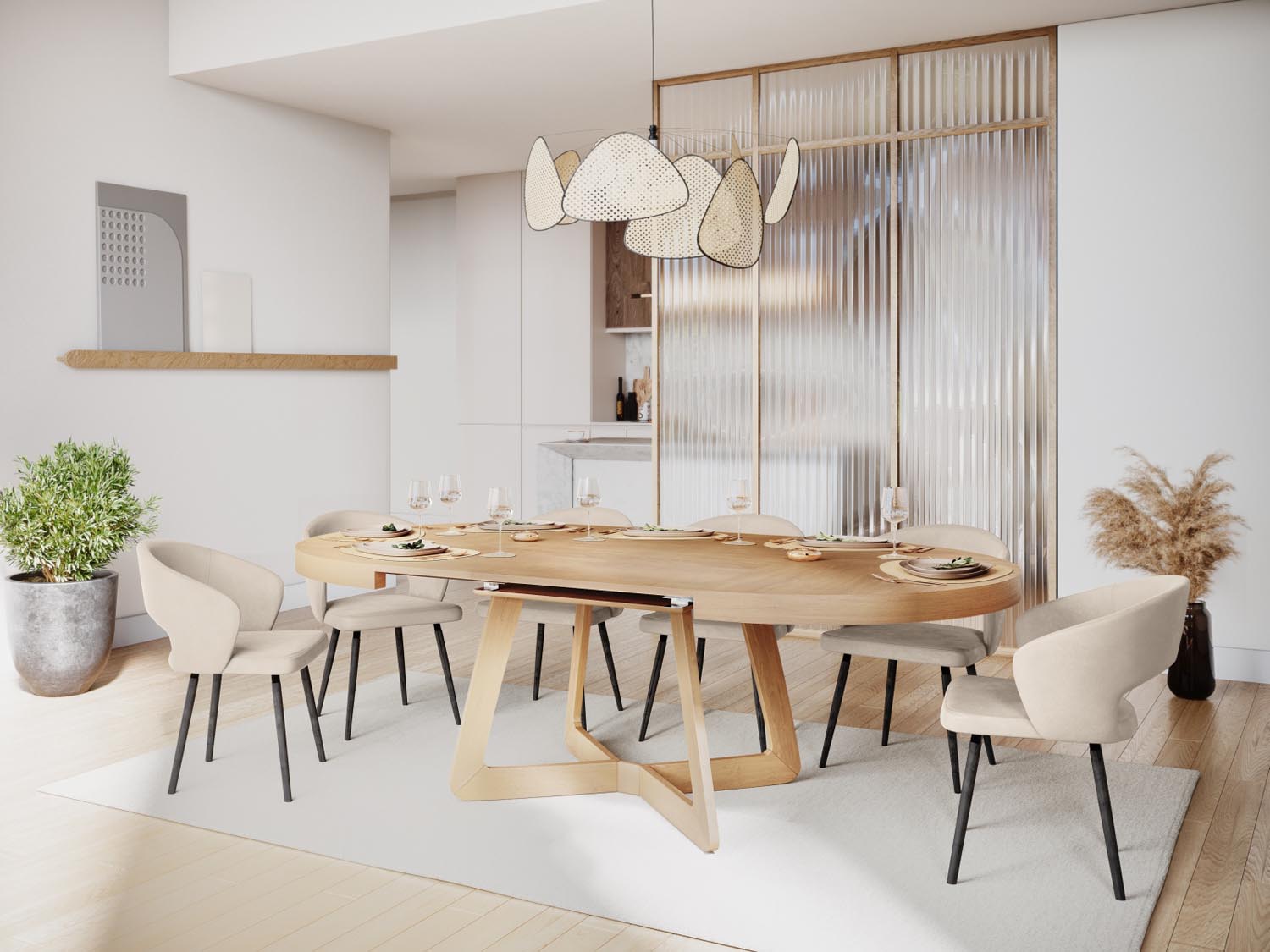 Entdecken Sie den Dustin ausziehbaren Tisch von Micadoni – ideal für 8 Personen, elegantes Design und flexibel für jede Feier oder Familienessen.