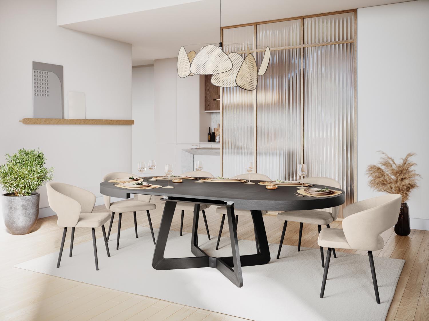 Entdecken Sie den Dustin ausziehbaren Tisch von Micadoni – ideal für 8 Personen, elegantes Design und flexible Nutzung für Ihr Esszimmer.