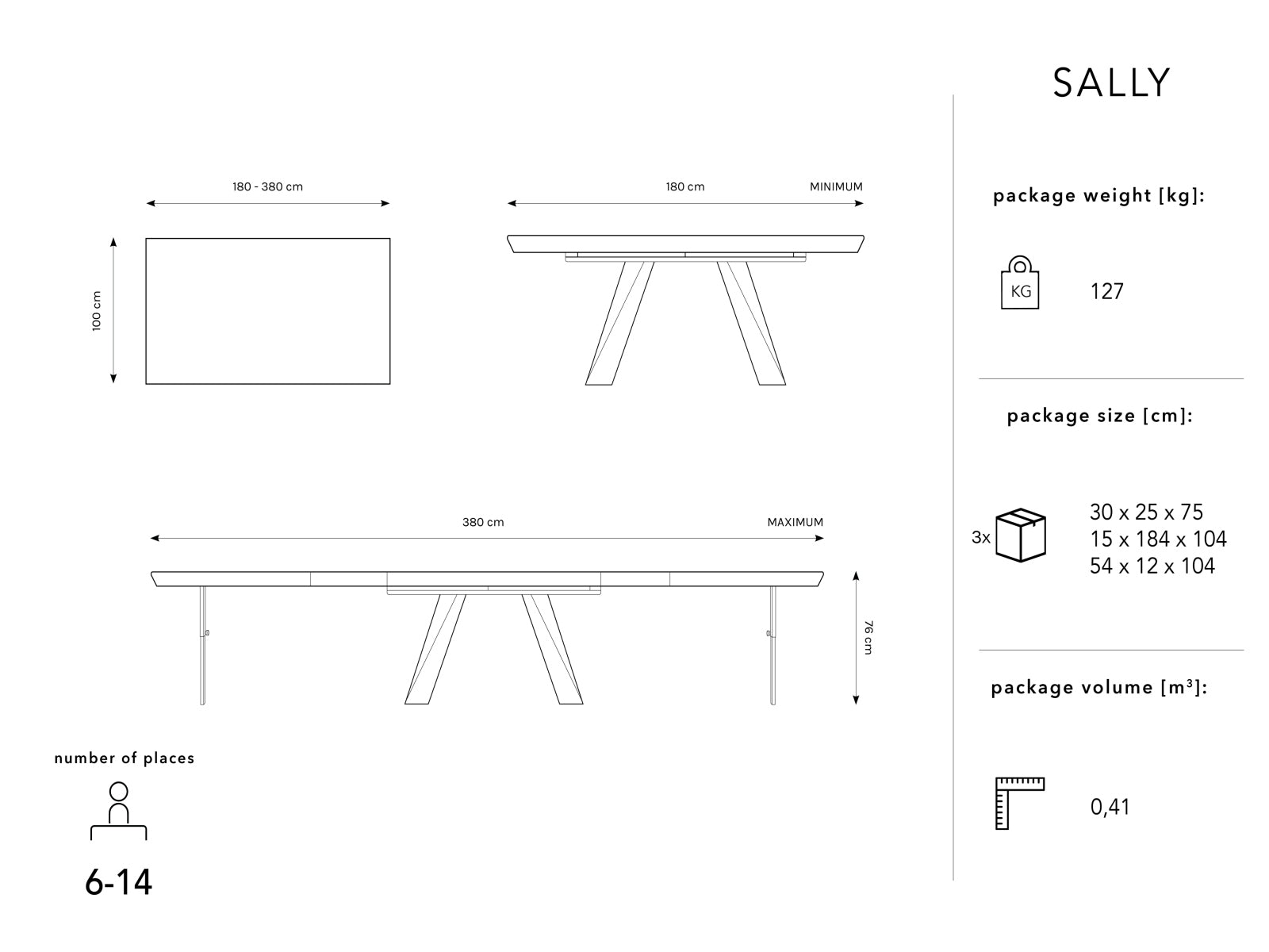Sally ausziehbarer Tisch 14 Sitzer in Eiche Furnier / Eiche präsentiert im Onlineshop von KAQTU Design AG. Esstisch ist von Micadoni