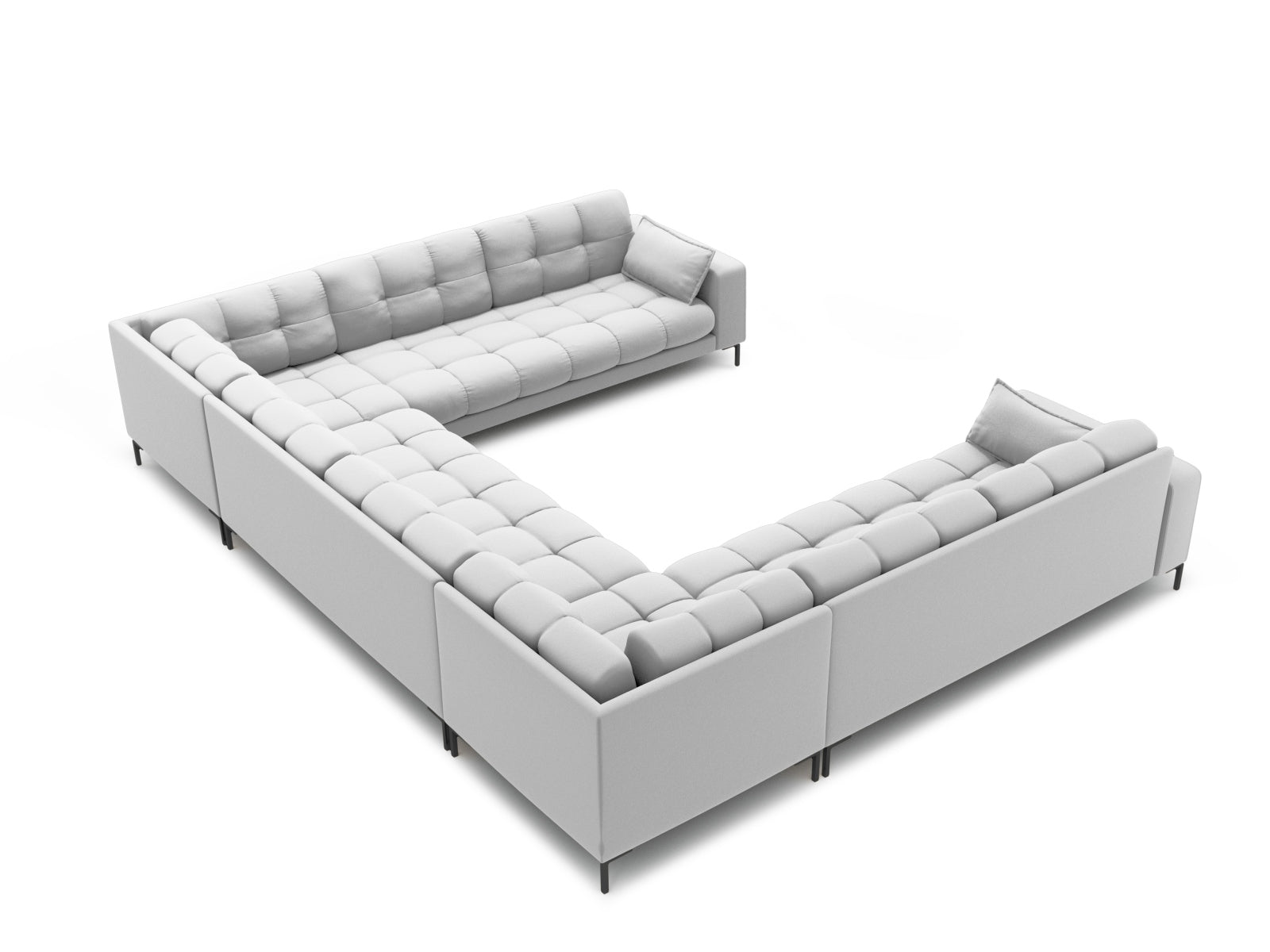 Geräumiges Ecksofa Mamaia für bis zu 9 Personen in modernem Design, perfekt für gemütliche Zusammenkünfte und stilvolle Einrichtung.