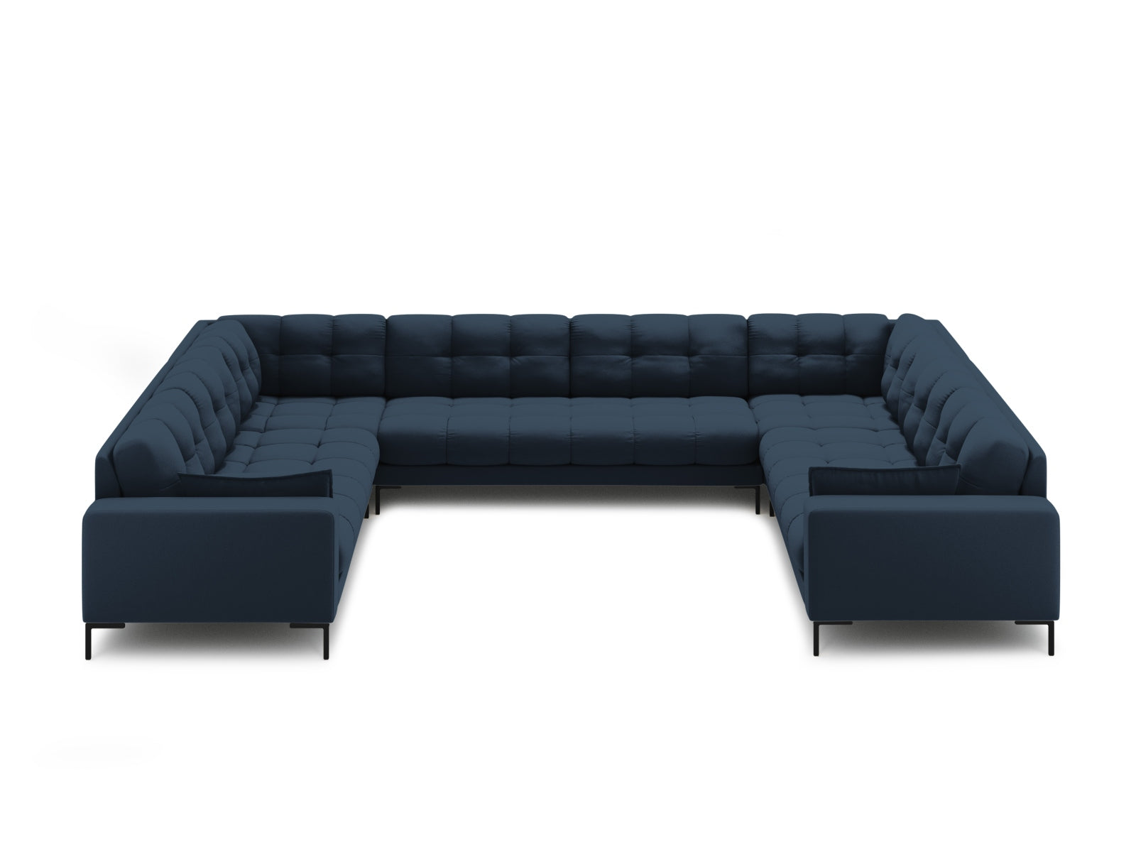 Elegantes Mamaia Panoramic Sofa für 9 Personen in stilvollem Blau und Schwarz, ideal für moderne Wohnräume.