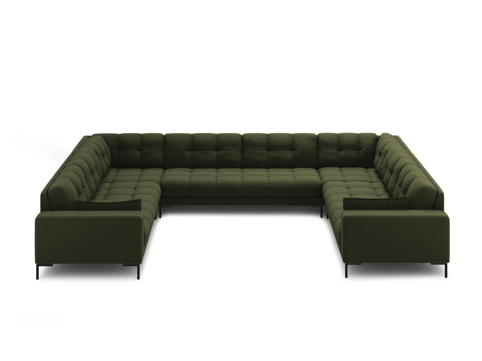 Elegantes Mamaia Panoramic Ecksofa für 9 Personen in stilvollem Grün und Schwarz, ideal für moderne Wohnräume.