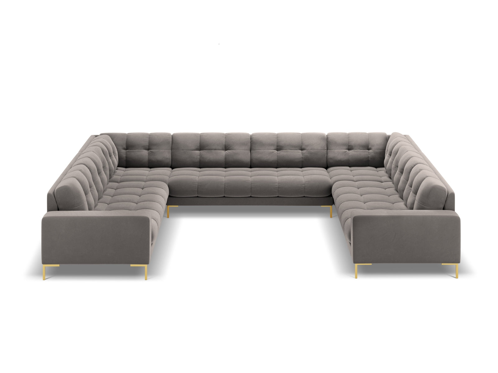 Mamaia Velour Panoramic Sofa 9 Sitzer in Light Grey/Gold präsentiert im Onlineshop von KAQTU Design AG. 3er Sofa ist von Micadoni